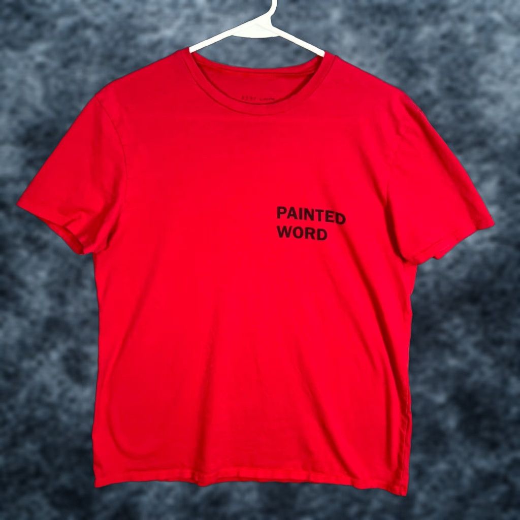 VINTAGE 6397 Painted Word Red T-Shirt Womens Medium Short Sleeve Crew Neck Cotton 100% Basic Casual 90s Theme Womens