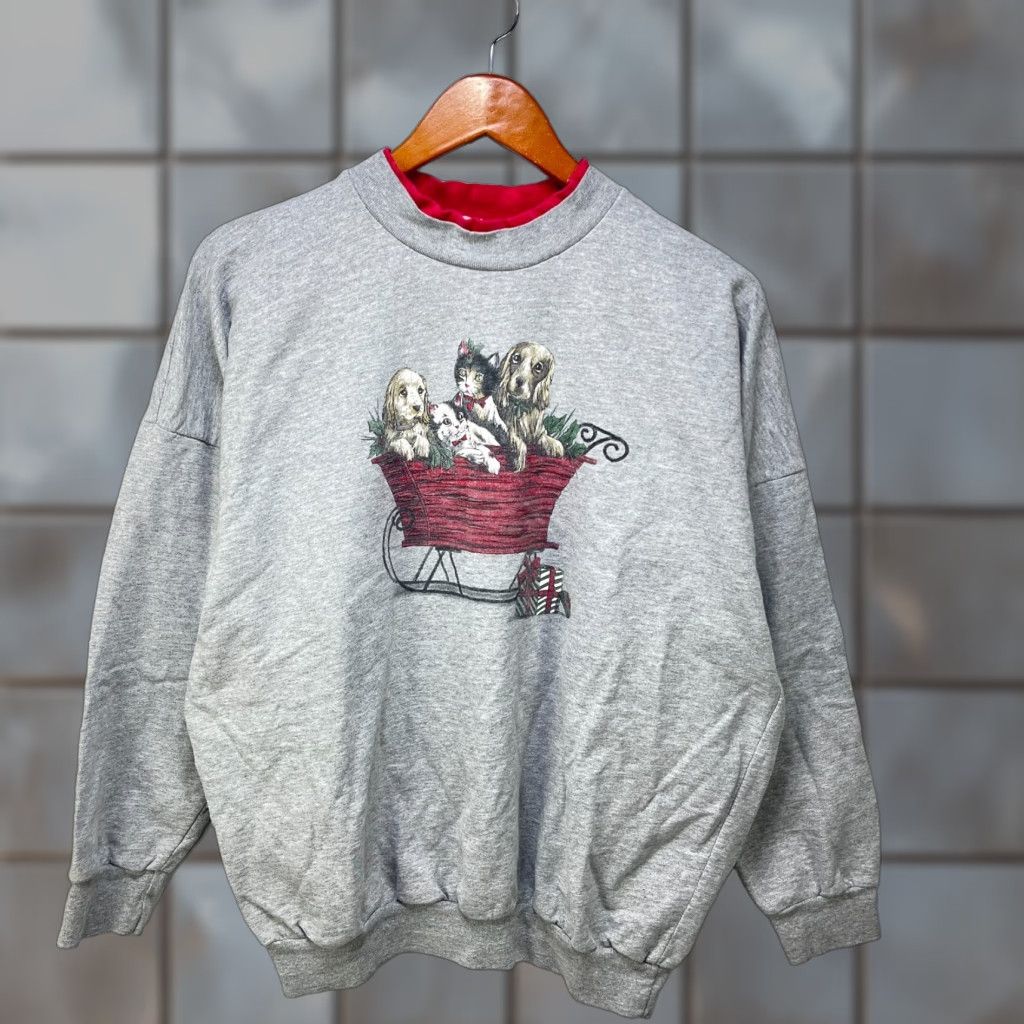 Vintage VINTAGE 90s Dog Cat Christmas Sweatshirt Womens Large XL Gray Pullover Activewear Sweatshirt Womens L/XL Size L / US 10 / IT 46 - 1 Thumbnail