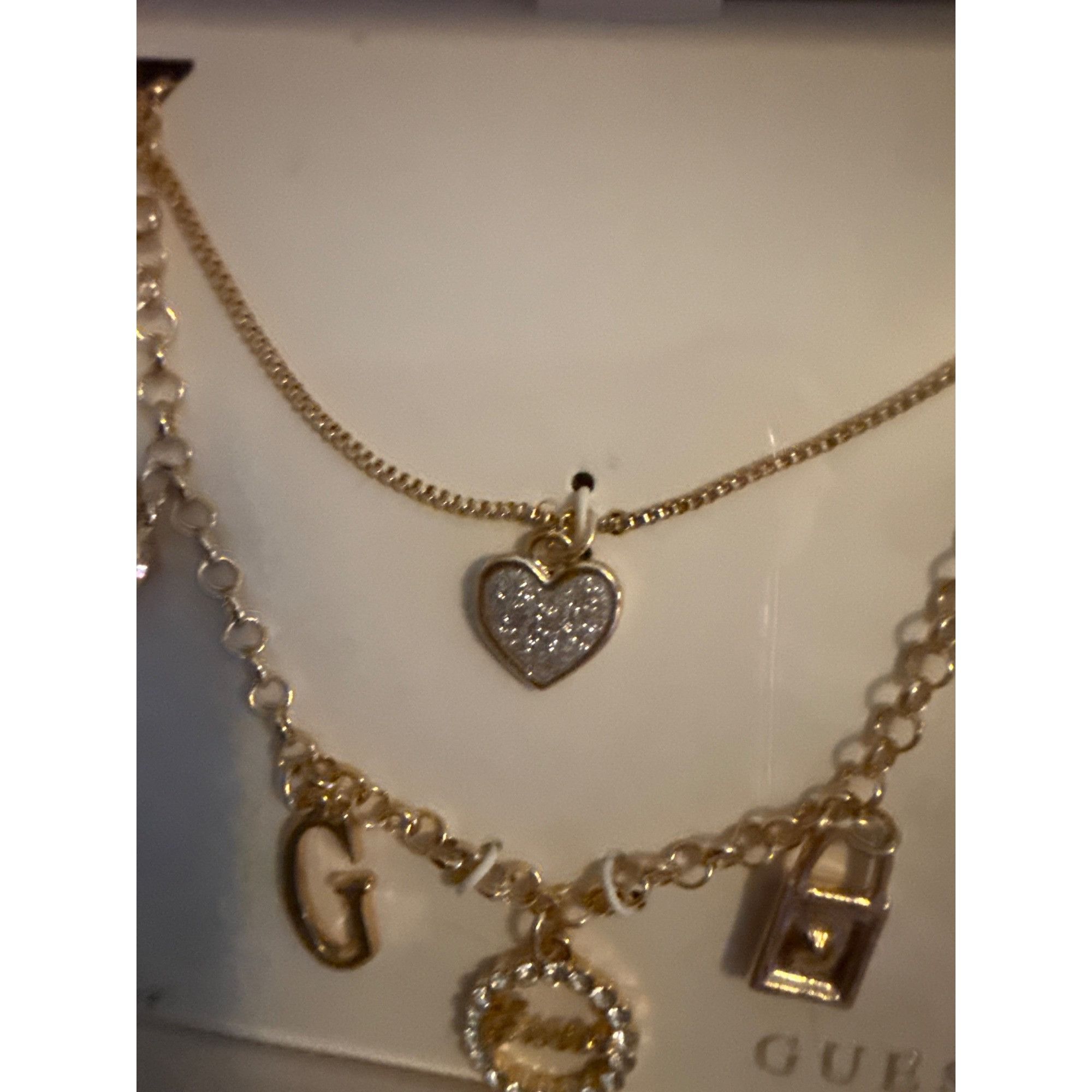 Guess GUESS Gold-Tone Charm Necklace & Bracelet Set Sparkling Hear Size ONE SIZE - 2 Thumbnail