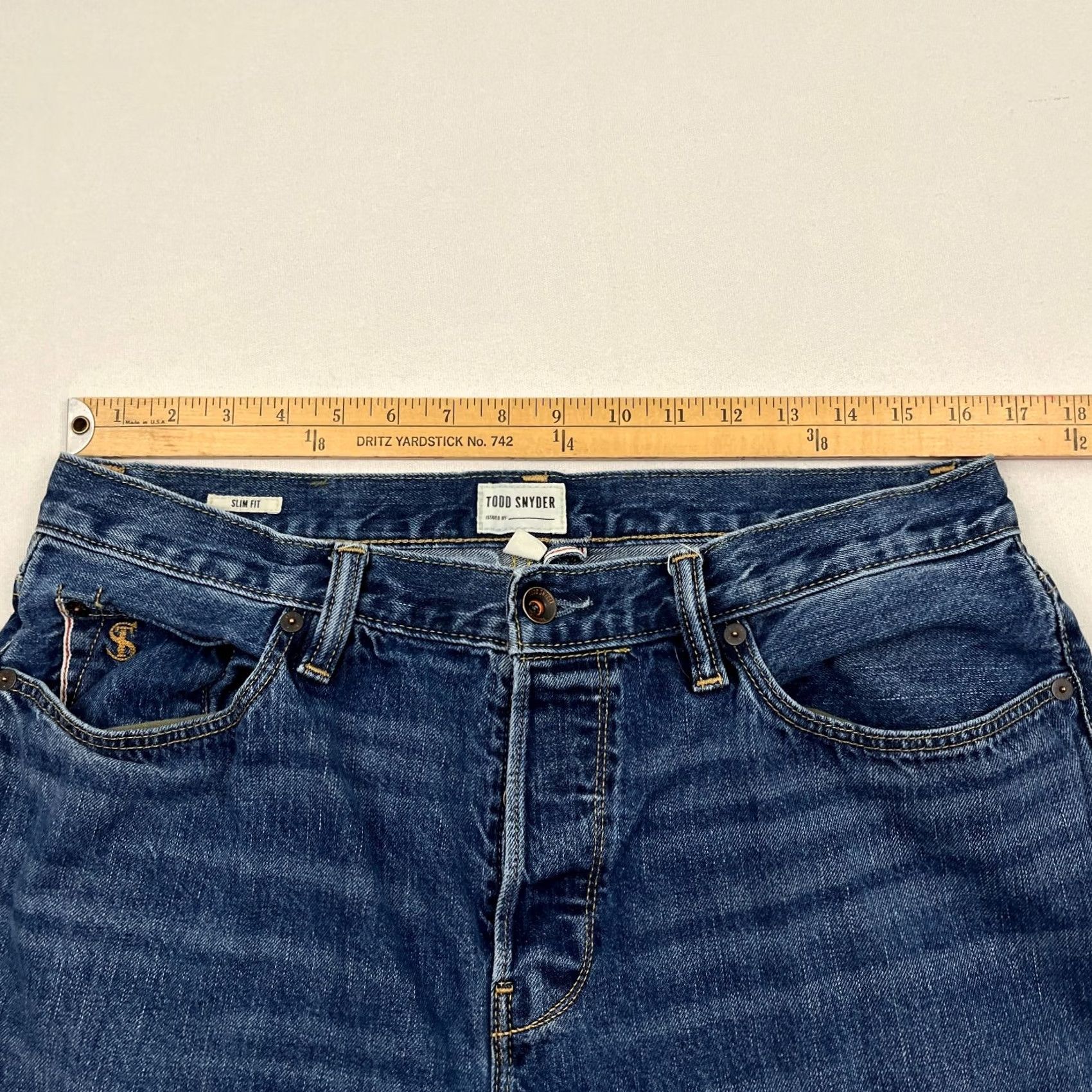 Todd Snyder Todd Snyder Jeans Mens 33x32 Slim Fit Medium Wash Blue Denim 5-Pocket Style Tapered Vintage: No Size US 33 - 4 Thumbnail