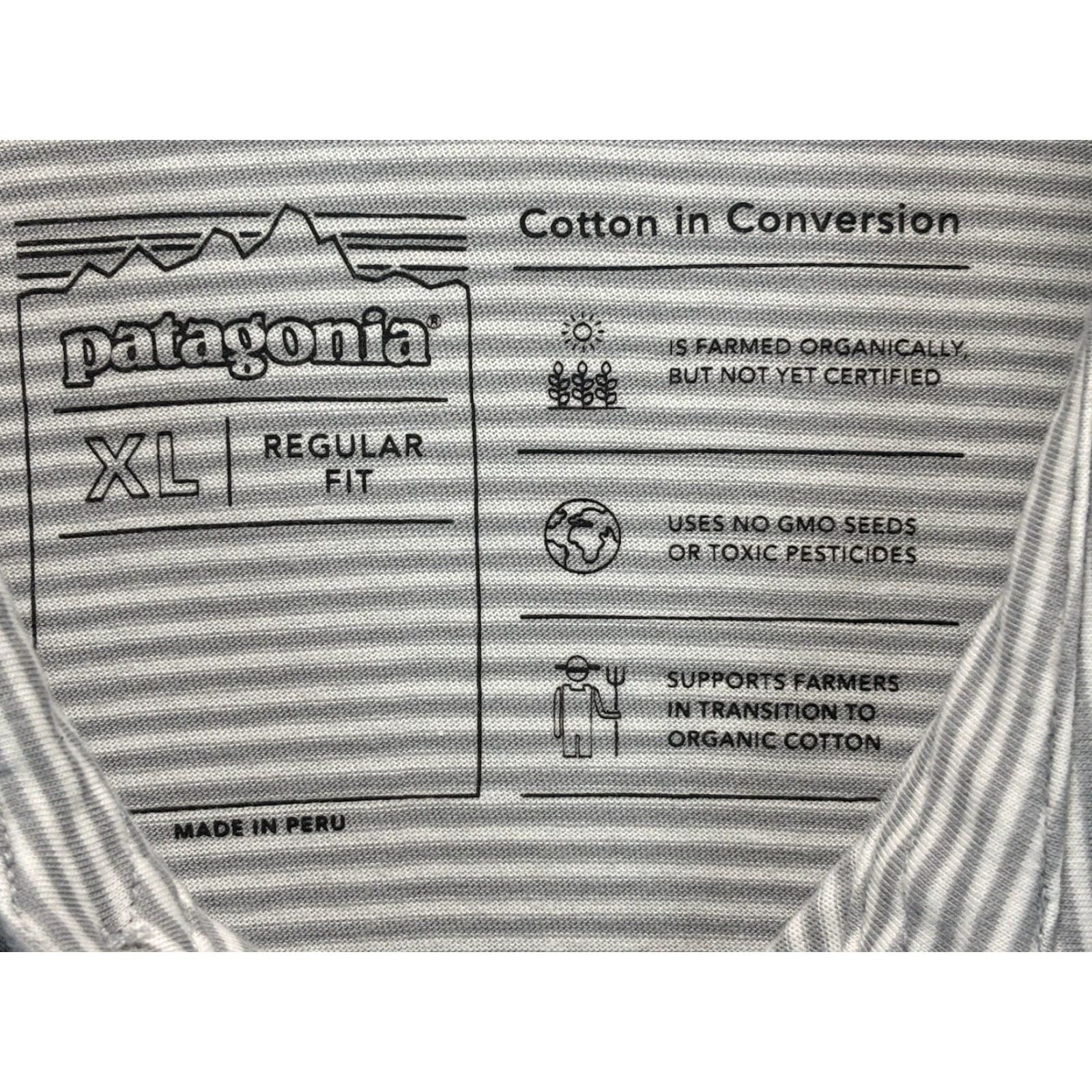 Patagonia Patagonia Cotton In Conversion Polo Shirt Sz X-Large Mens Gray White Stripe Size US XL / EU 56 / 4 - 5 Thumbnail