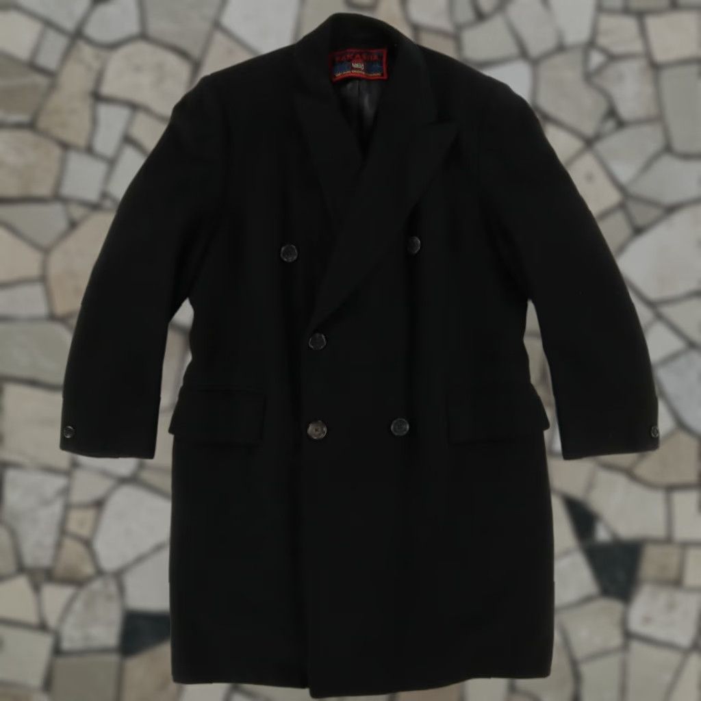 VTG Eagle Clothes Pakasha Cahmere Double Breast Coat Jacket Black Men L Shirt