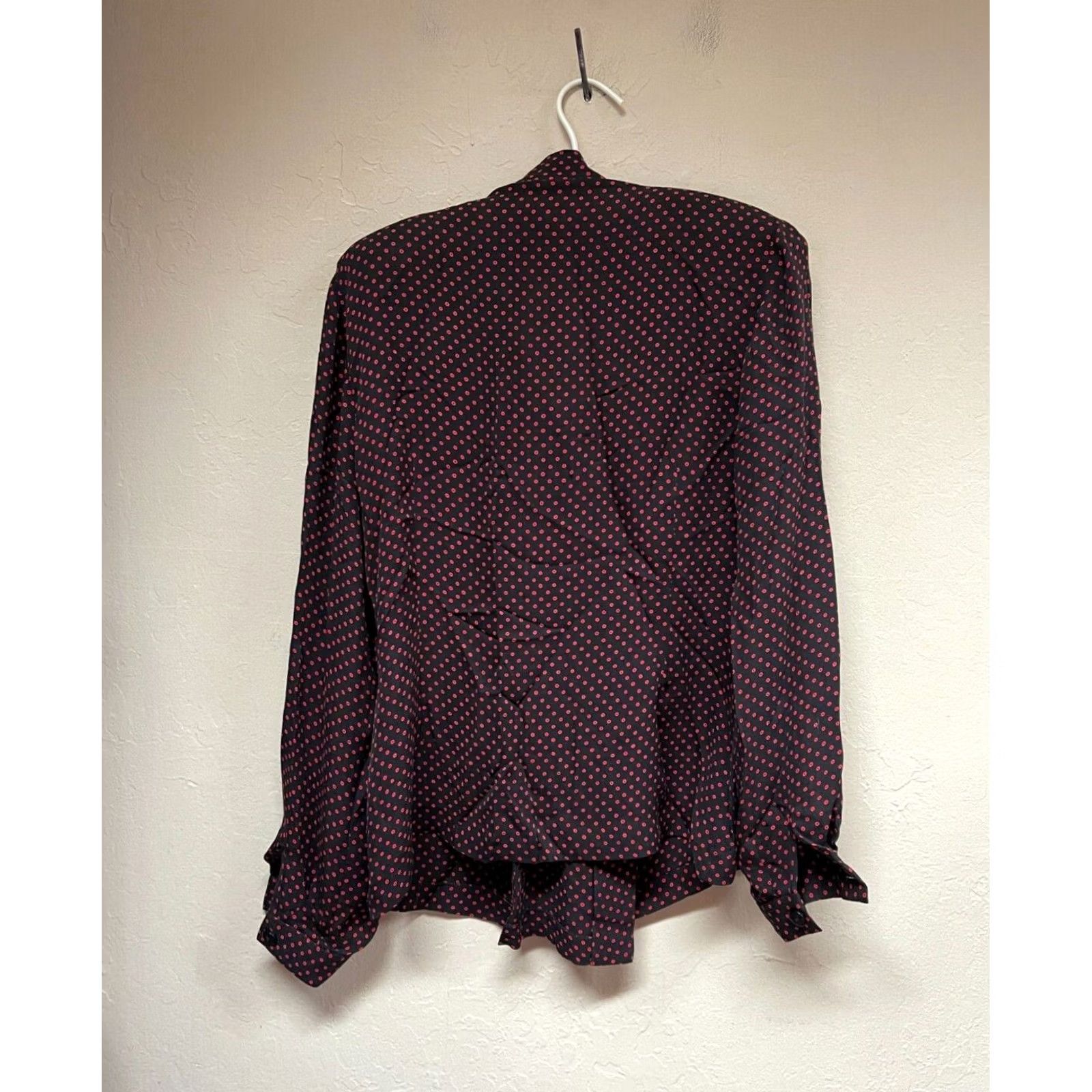 Vintage Worth Blouse Shirt Adults 8 Black Red Polka Dot Silk Wrap Long Sleeve Womens Size M / US 6-8 / IT 42-44 - 2 Thumbnail