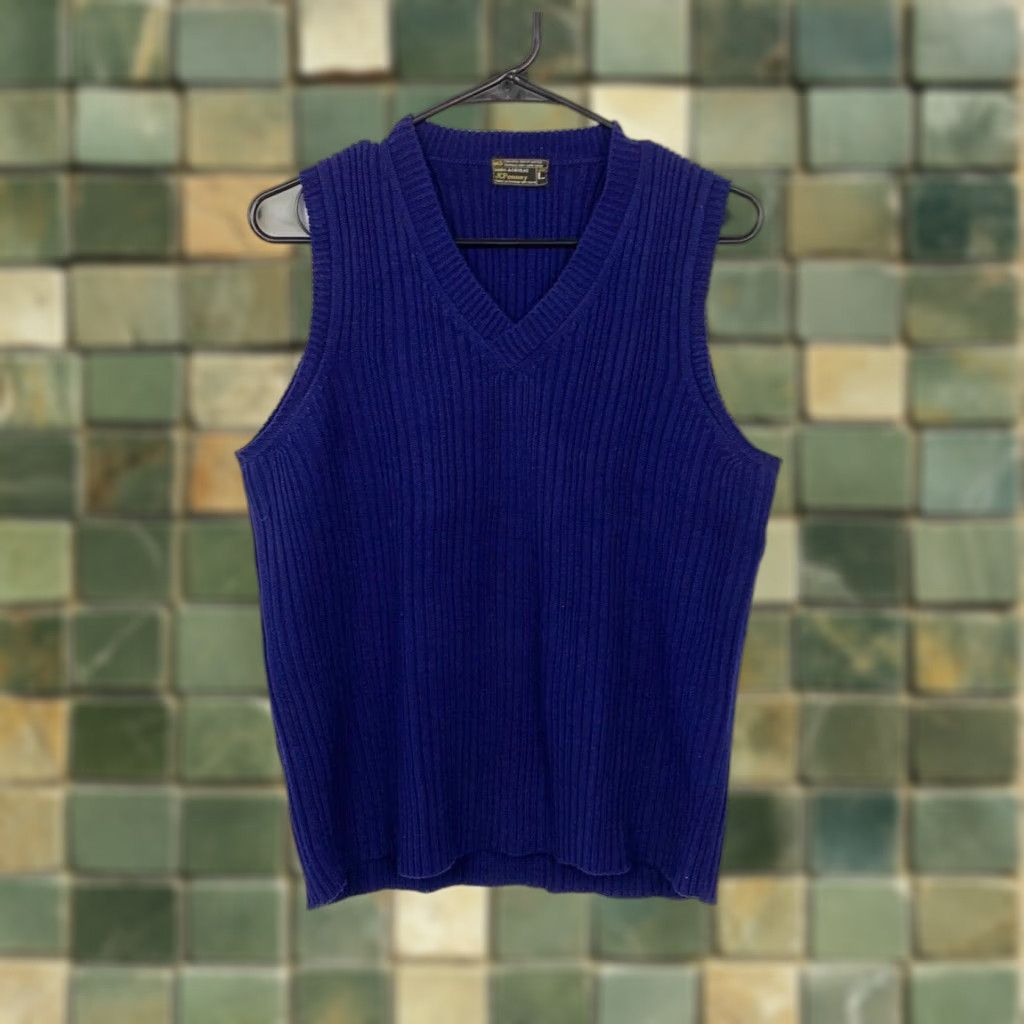 JCPenney VINTAGE JcPenney Blue Acrylic Ribbed Knit Sweater Vest Mens Large Shirt Size US L / EU 52-54 / 3 - 1 Thumbnail