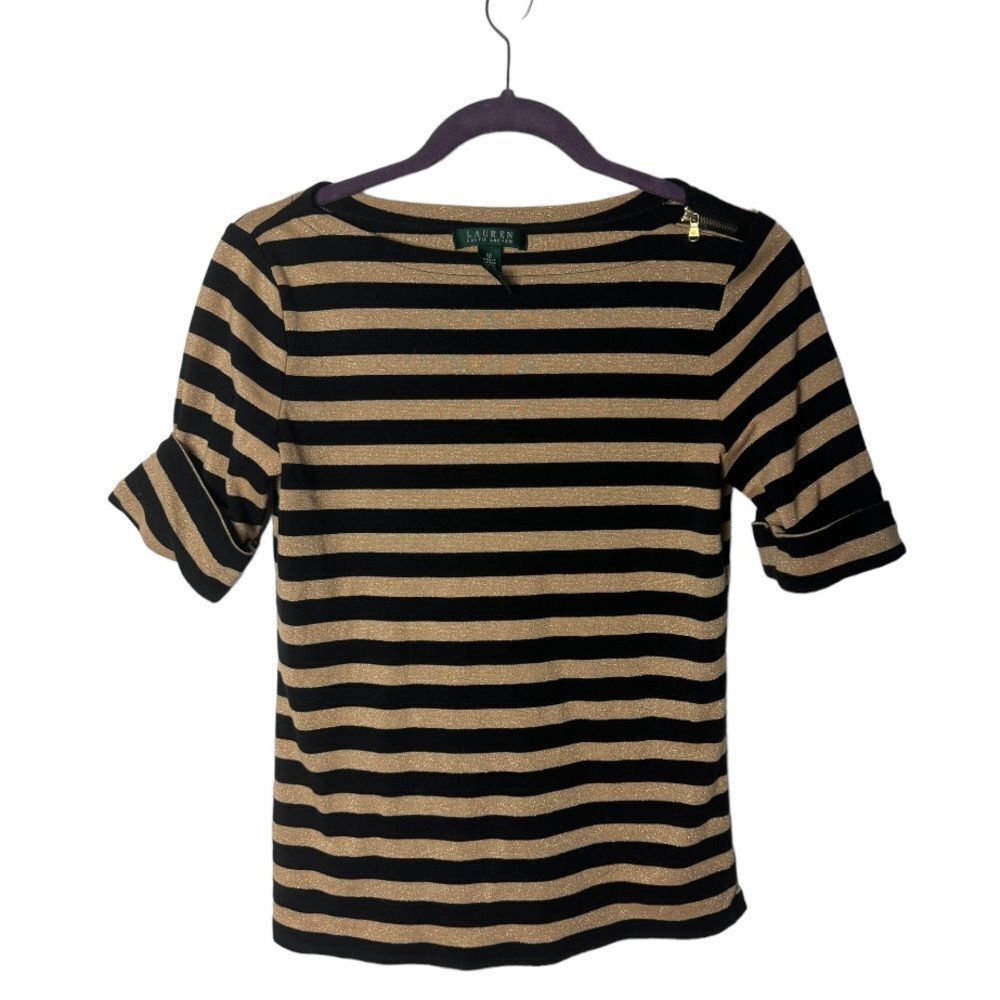 Lauren Ralph Lauren Lauren Ralph Lauren Black & Gold Metallic Stripe Top – Size Size M / US 6-8 / IT 42-44 - 2 Thumbnail