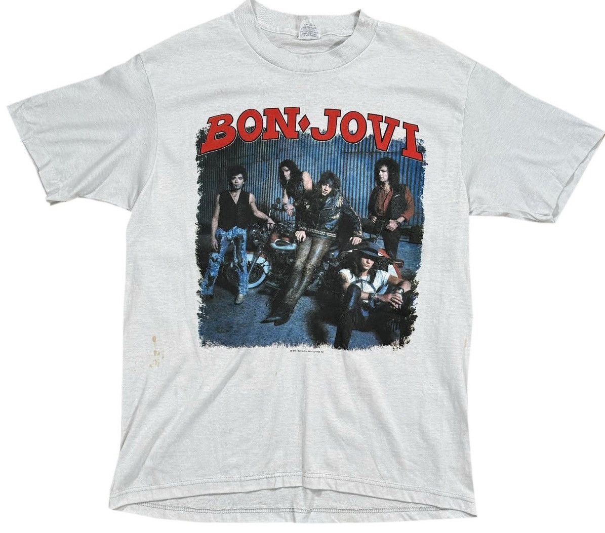 image of Vintage Bon Jovi Kiss Em Where It Stinks New Jersey Tour XL in White, Men's