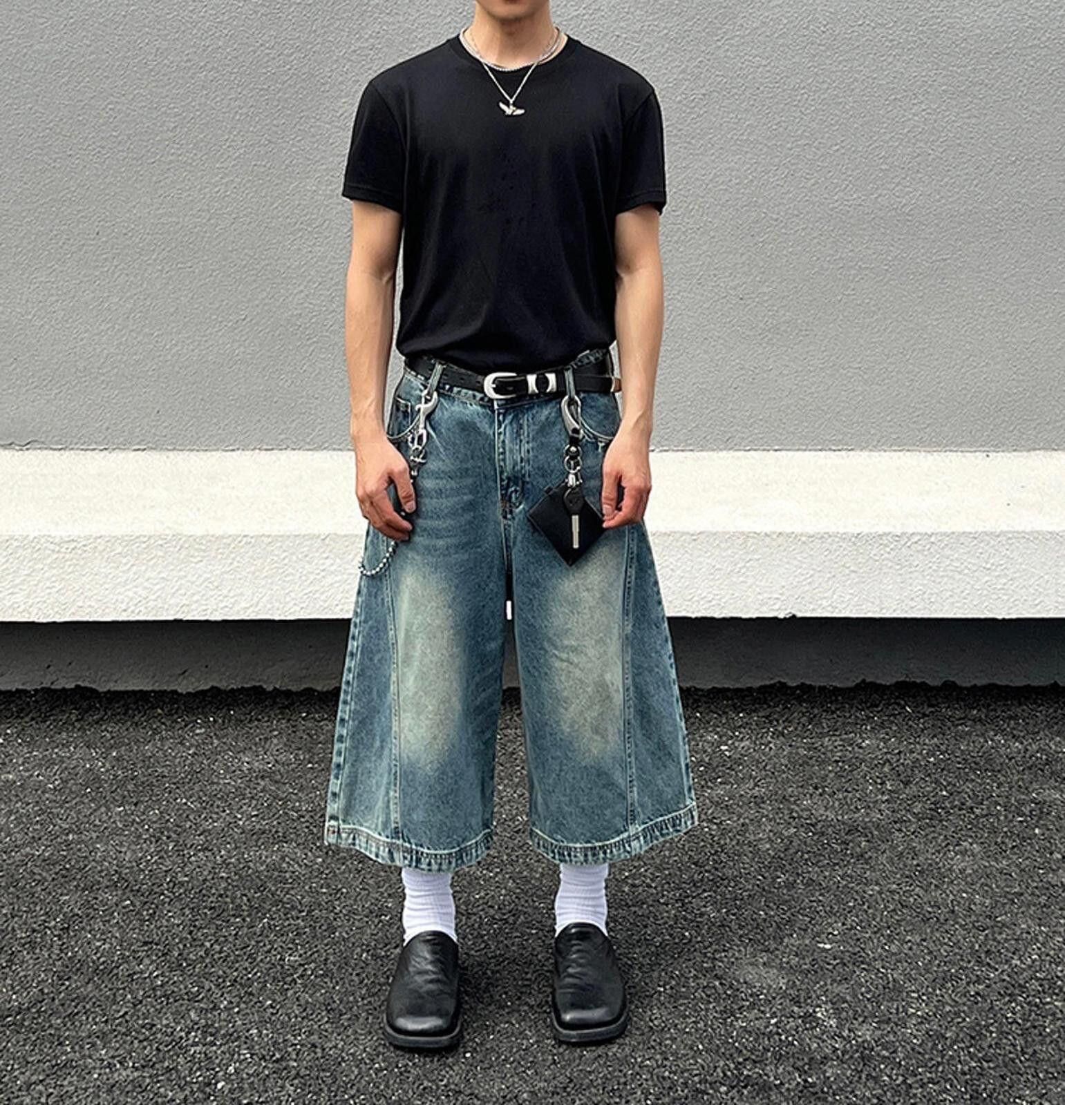 Jean Washed Baggy Wide-Leg Long Denim Shorts, Jorts Size US 28 / EU 44 - 6 Thumbnail