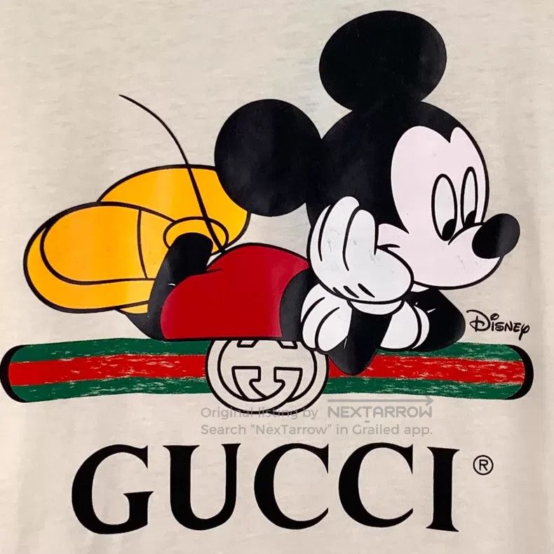 Gucci Gucci Beige Mickey Mouse logo letter print cotton round-ne Size XS / US 0-2 / IT 36-38 - 4 Thumbnail