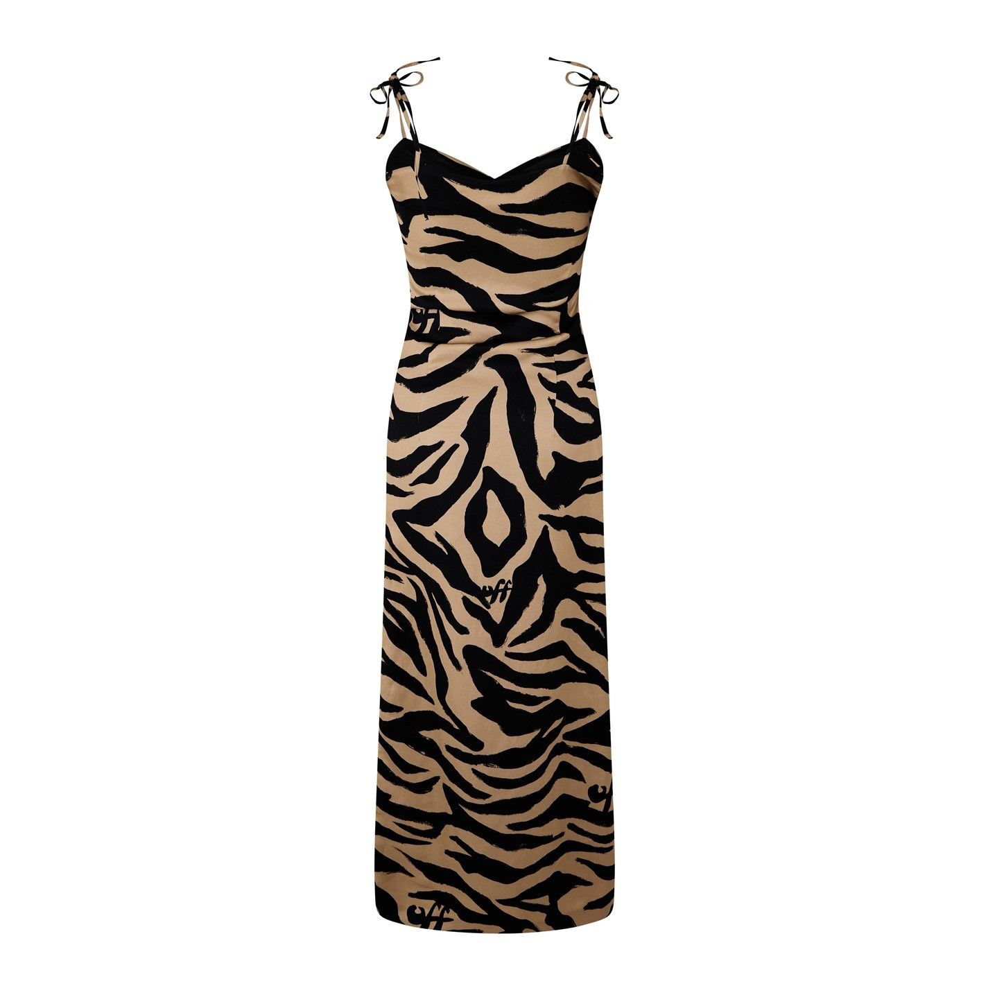 Off-White o1g2r1mq0125 Zebra Midi Dress in Brown & Black Size S / US 4 / IT 40 - 2 Thumbnail