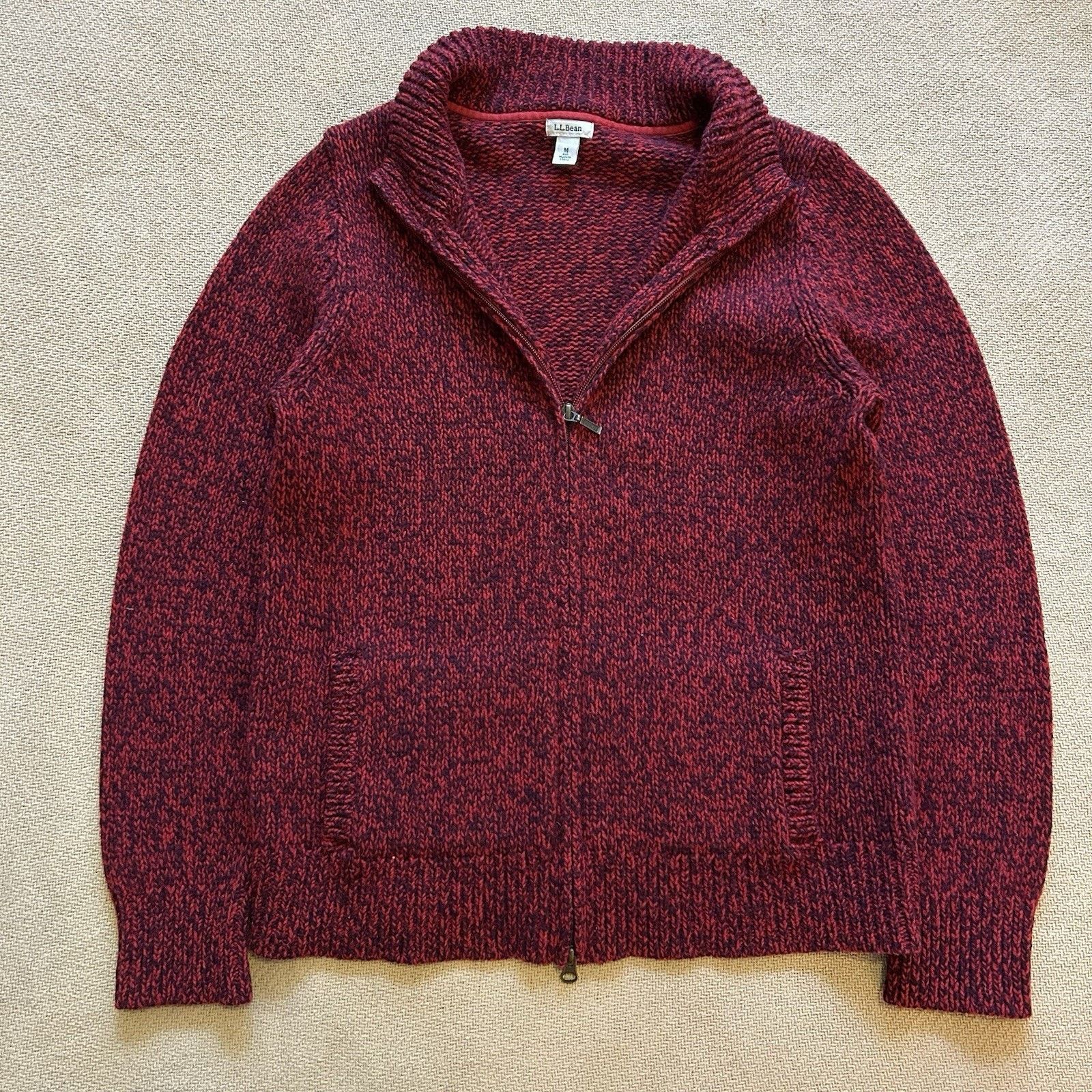 L.L. Bean Lambs Wool Knit Full Zip Kangaroo Pocket Speckled Sweater Size M / US 6-8 / IT 42-44 - 1 Thumbnail