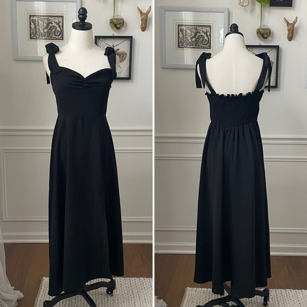 Shein SHEIN Black Shoulder Tie Midi Dress Smocked Back M 6 Size M / US 6-8 / IT 42-44 - 1 Thumbnail