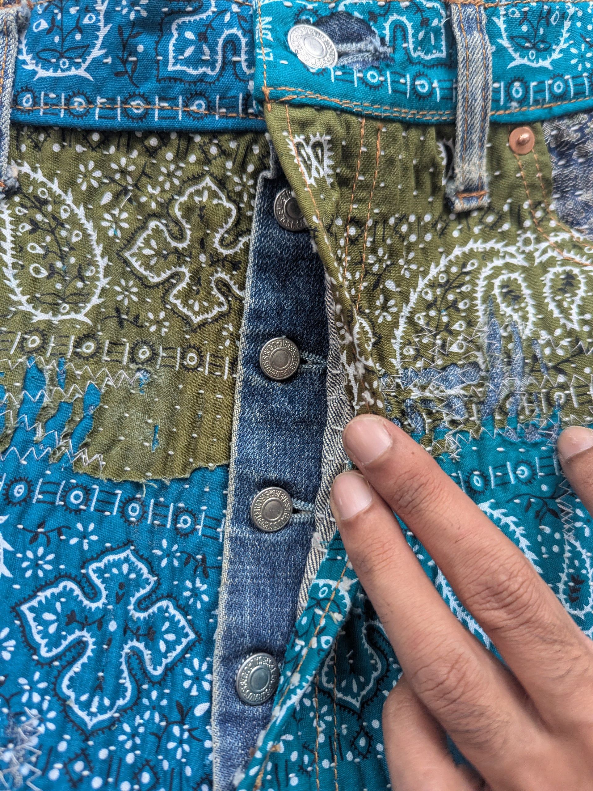 Levi's Vintage Levis Bandana Boro Sashiko Distressed Custom Made Size US 35 - 17 Thumbnail