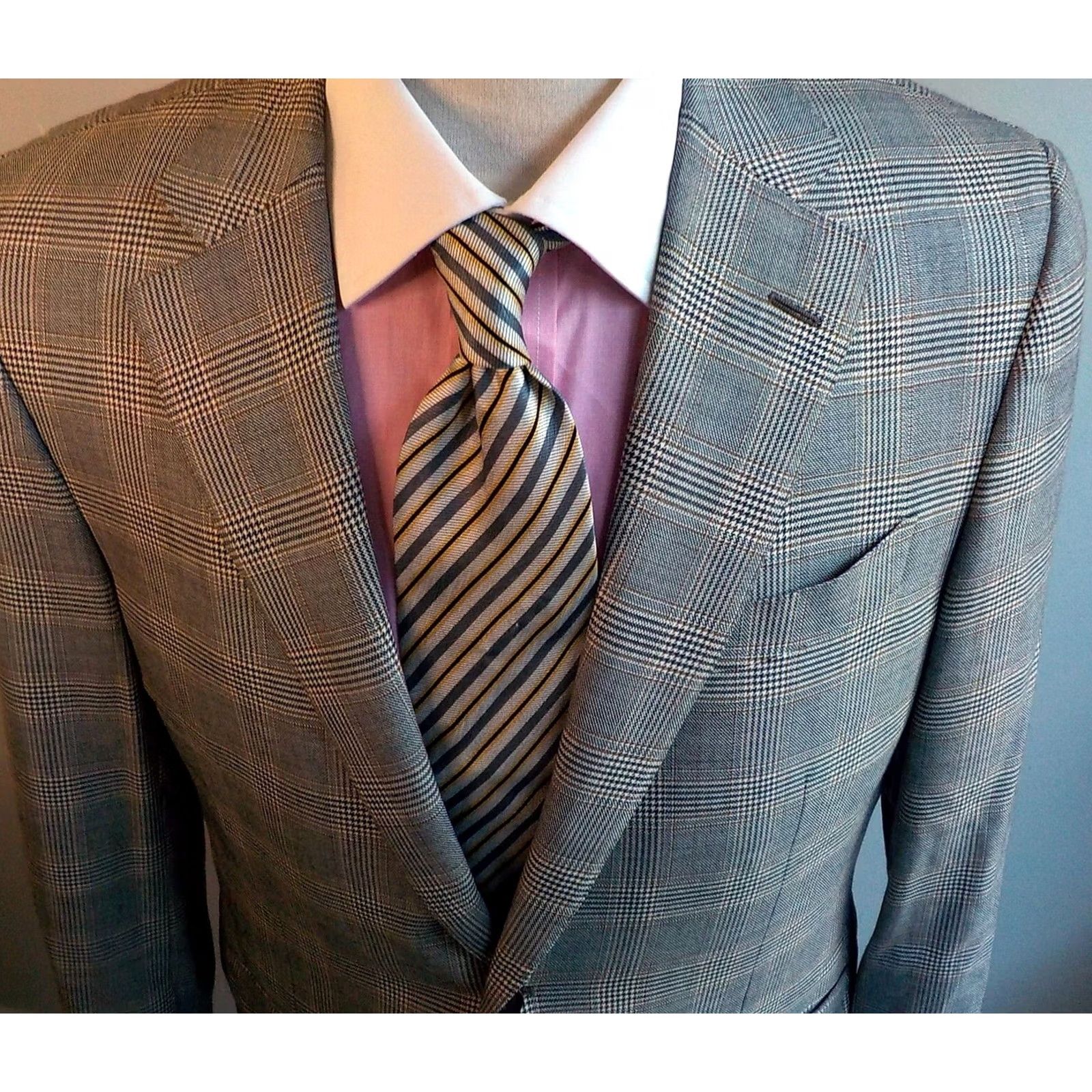 Loro Piana VINTAGE Trussini Boyd's Loro Piana Super 120'2 Wool Plaid Blazer 42L Brown Black Beige Mens Blazer Size 42R - 2 Thumbnail