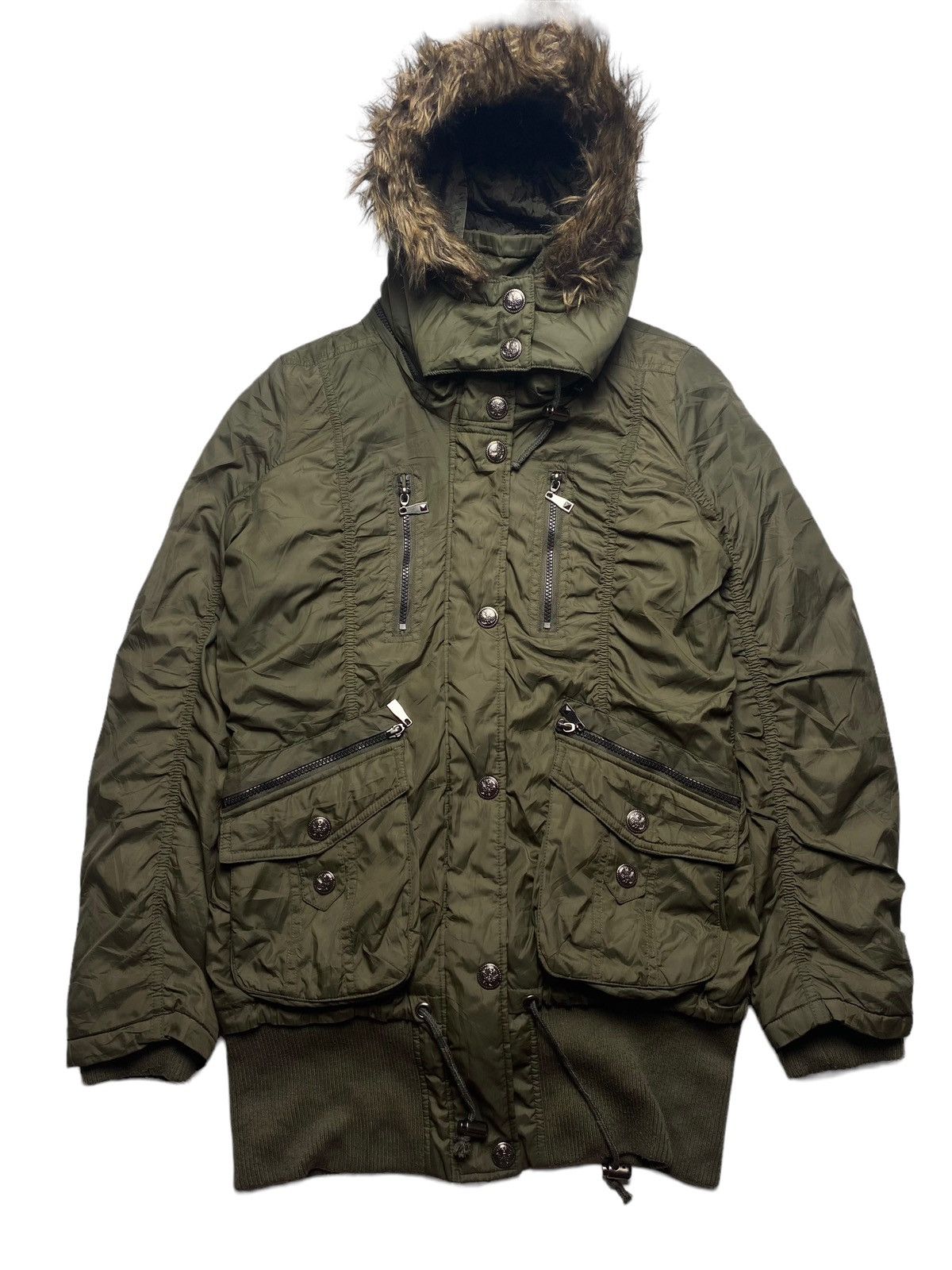 image of If Six Was Nine x Le Grande Bleu L G B 2000S Dolly Angela - Fur Hoodie Cargo Jacket in Army Green, 