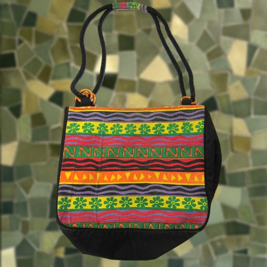 Vintage VINTAGE Sun N Sand Green Orange Black Reggae Cotton Canvas Beach Tote Bag Purse Size ONE SIZE - 1 Thumbnail
