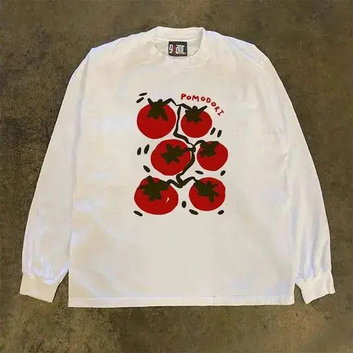 VIBE White street washed retro tomato pattern long sleeve t-shirt Size US L / EU 52-54 / 3 - 1 Thumbnail