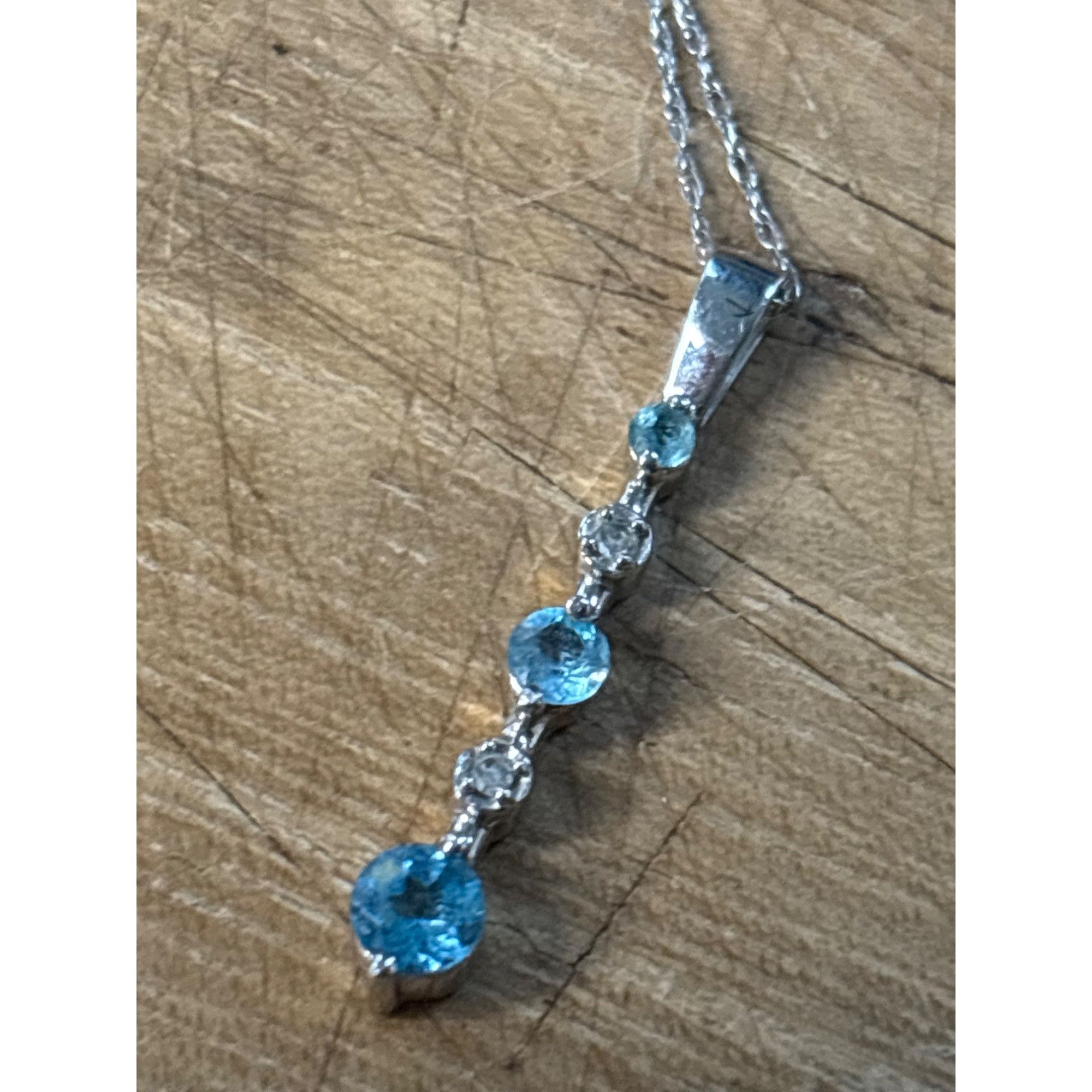 Other 925 Sterling Silver Necklace With Blue & Clear Gemstone Pend Size ONE SIZE - 1 Thumbnail
