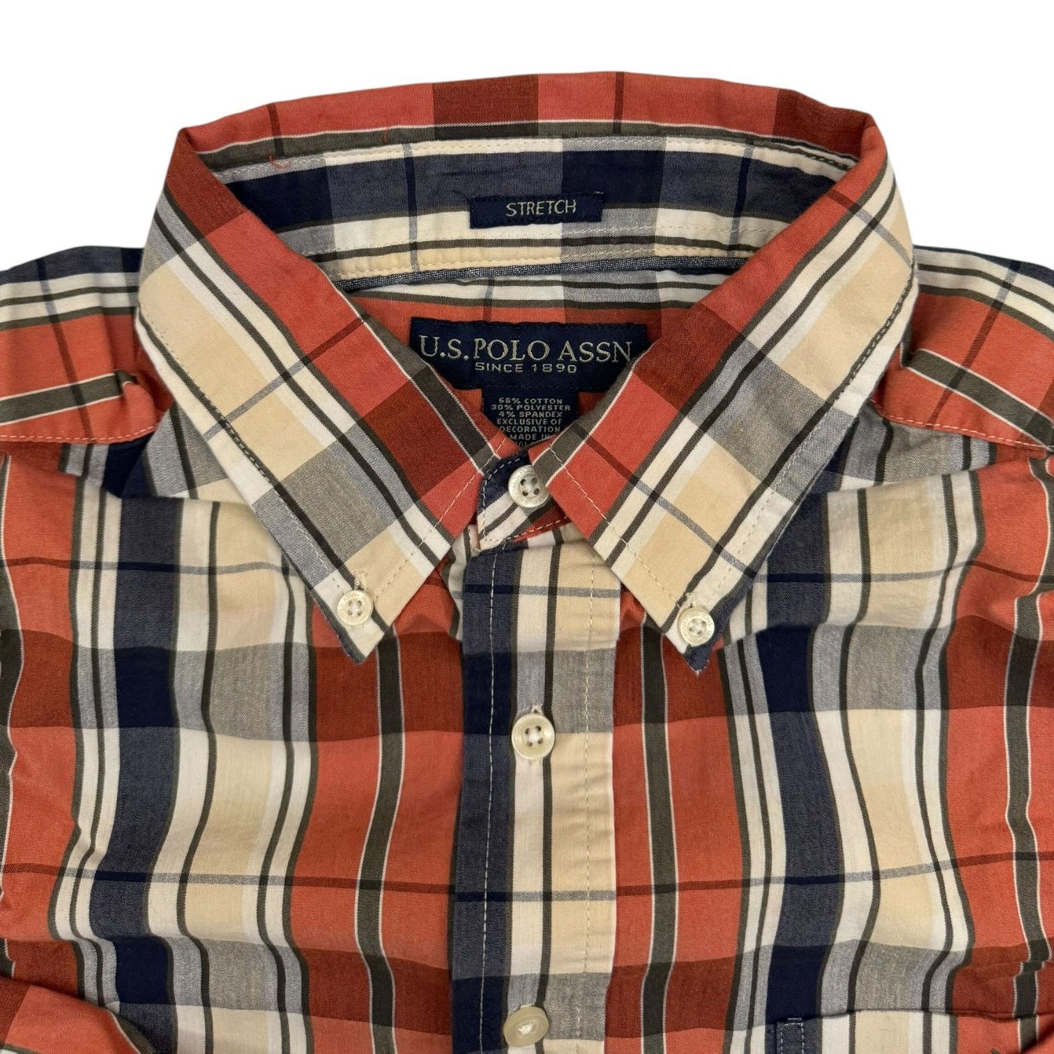 U.S. Polo Assn. US Polo Assn Orange White Blue Stretch Plaid Dress Shirt LG Size US L / EU 52-54 / 3 - 2 Thumbnail