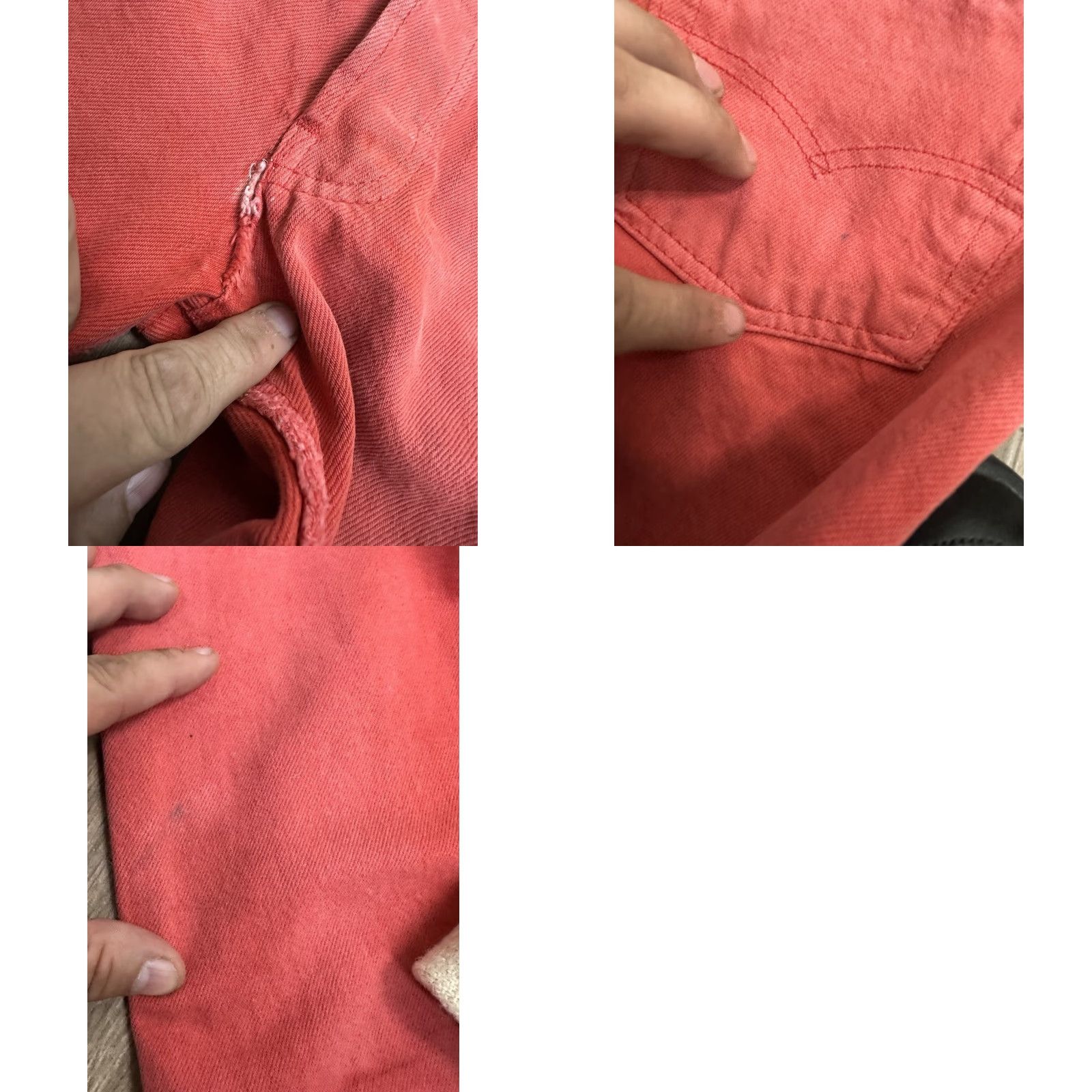 VINTAGE Levi's 501 Jeans Denim Red/Pink Button Fly Size 28 x 31 Mens USA Distressed Length 31in Straight Fit 14in Front Across Waist 10.5in Rise