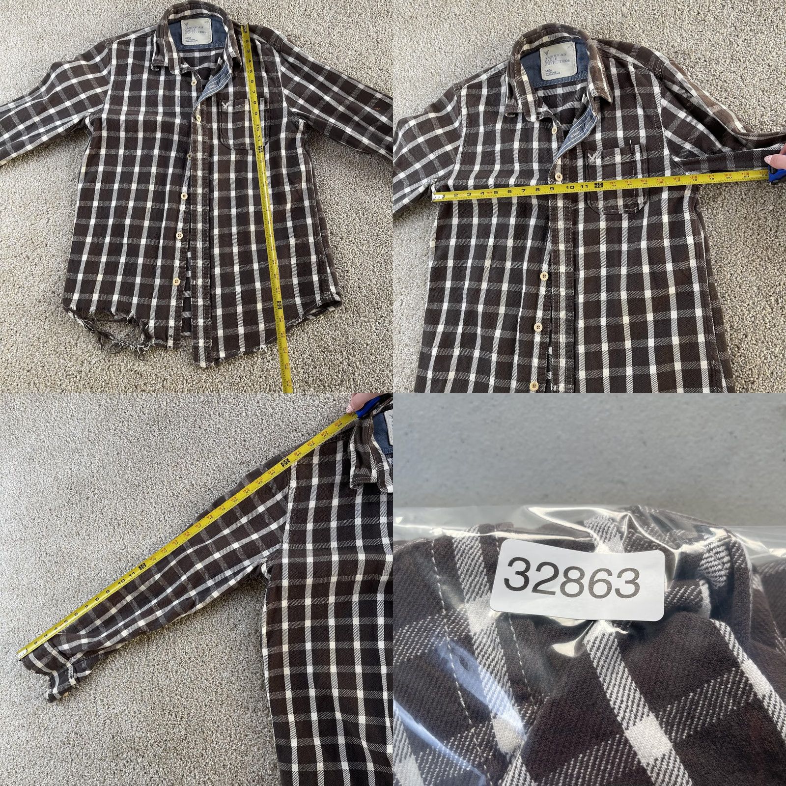 American Eagle Outfitters Y2K American Eagle Outfitters Distressed Flannel Shirt Mens Medium Plaid Brown Cream/Distressed Size US M / EU 48-50 / 2 - 8 Thumbnail