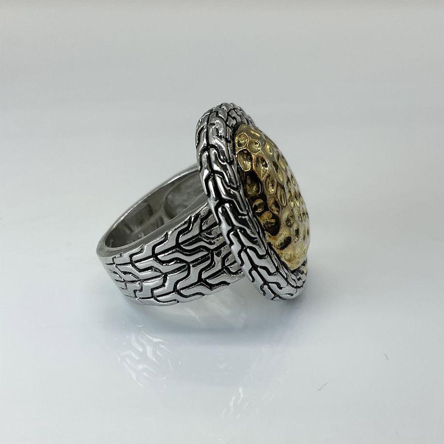 Other VTG Palu Style Hammered 925 Sterling Silver Gold 2-Tone Ring Size ONE SIZE - 2 Thumbnail