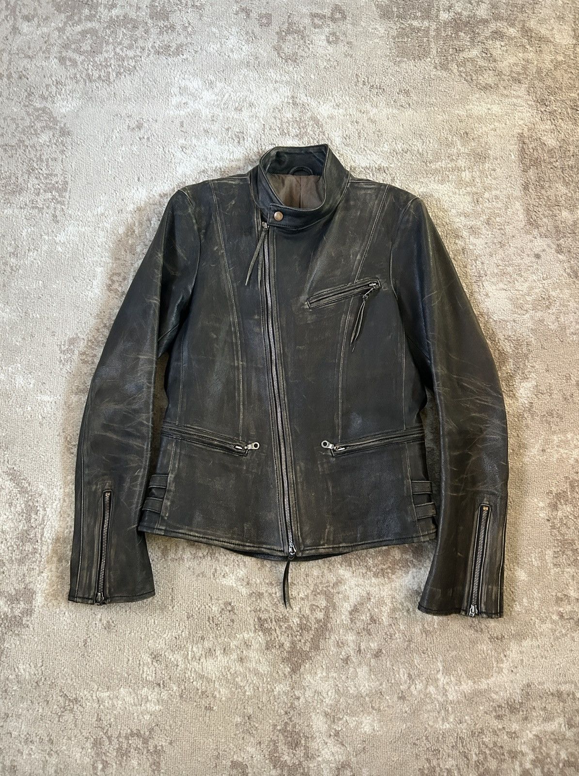 Pre-owned Alfredo Bannister Camel Leather Biker Jacket In Gray