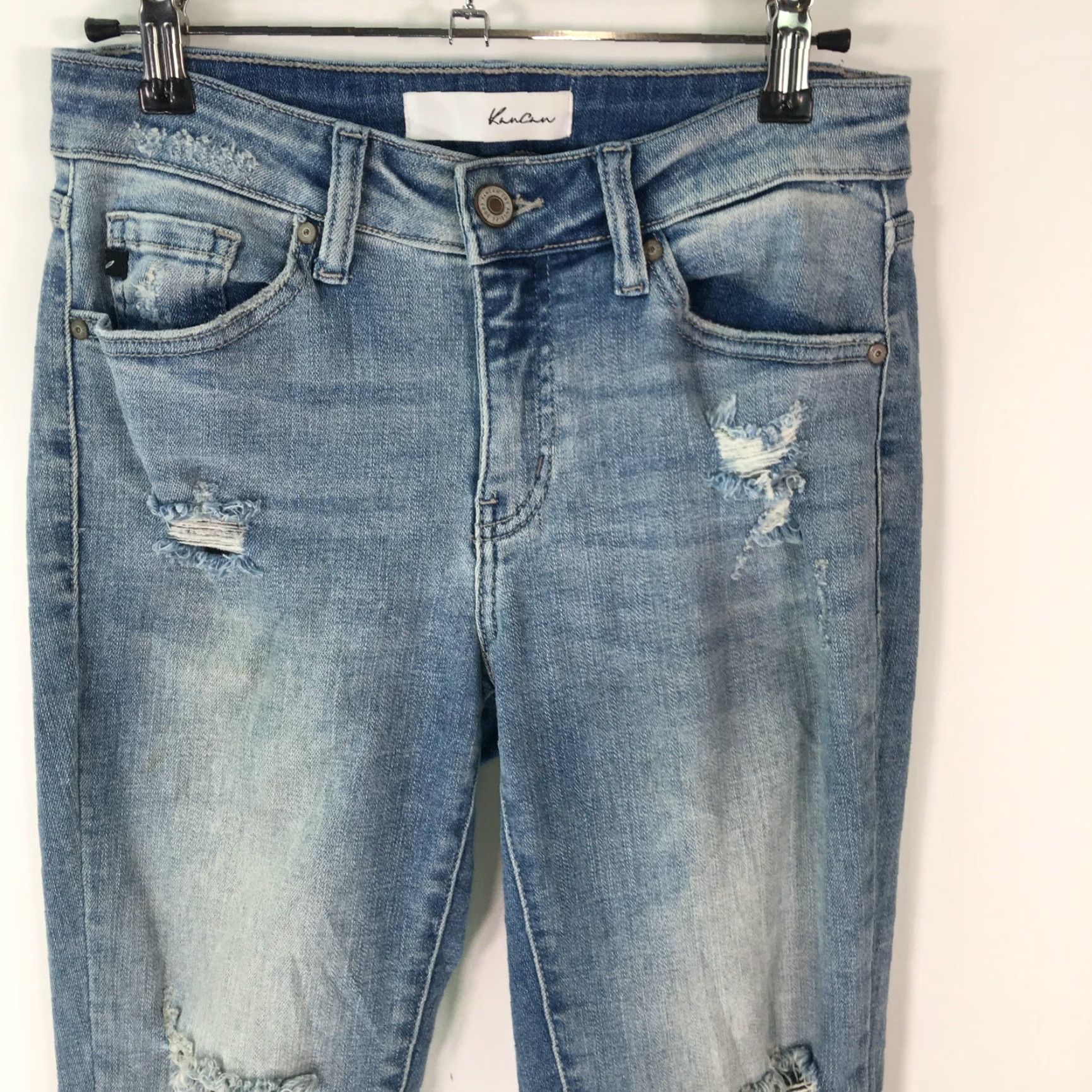 Vintage Kancan Jeans 5/26 Blue Skinny Distressed Flat Front Casual Womens Size 27" / US 4 / IT 40 - 3 Thumbnail