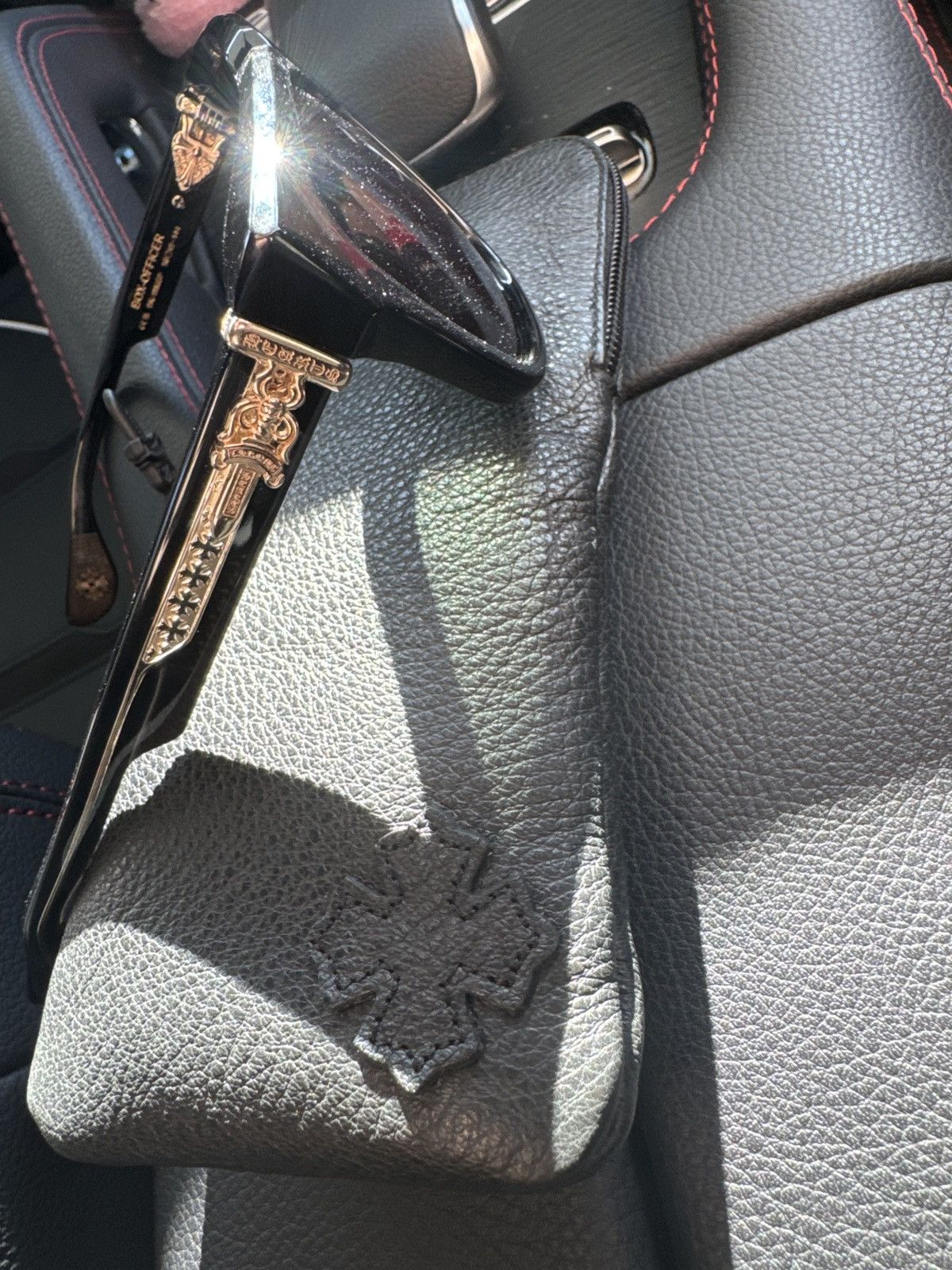 image of Chrome Hearts Gold Plated Limited Box Officer Sunglasses in Black, Men's