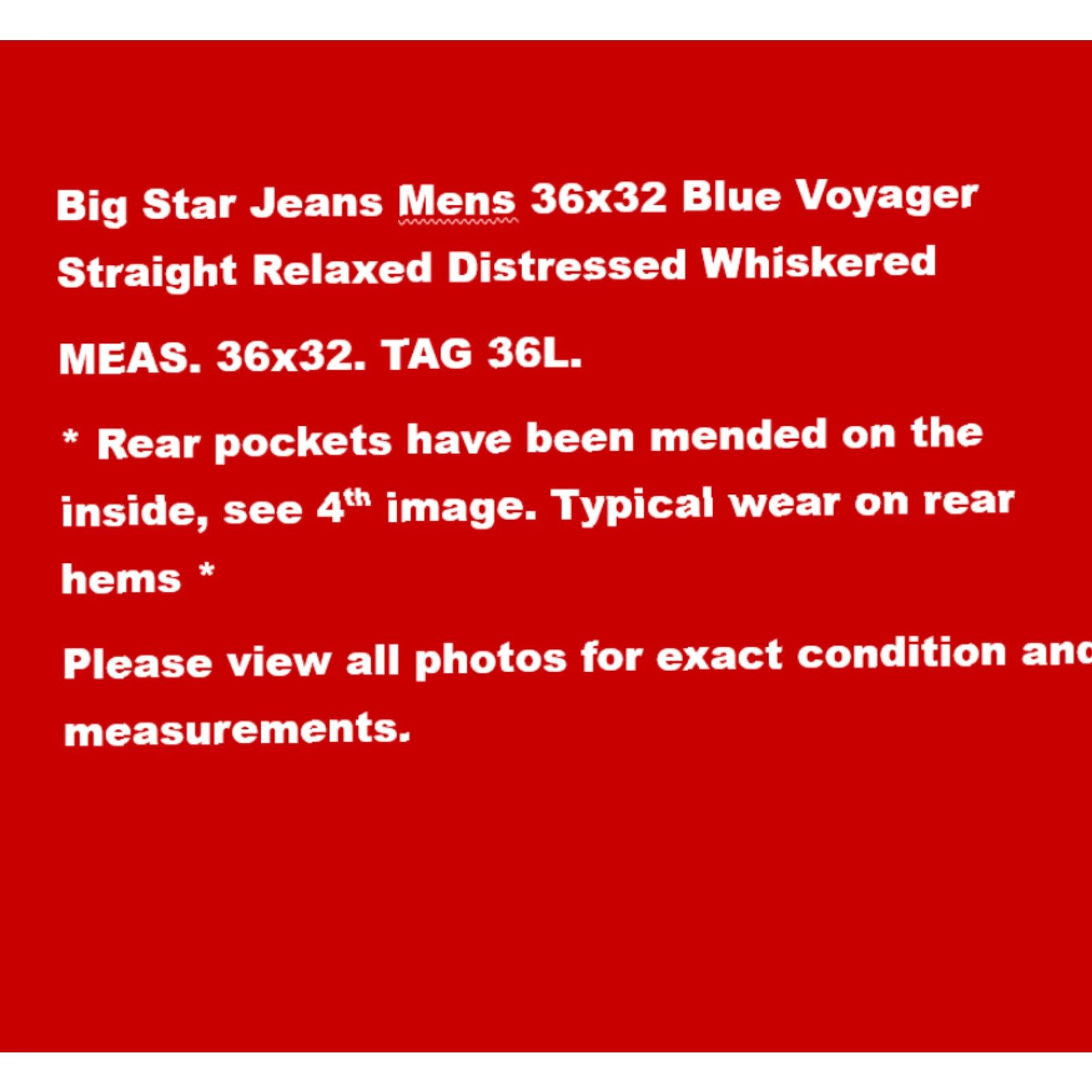 Big Star Jeans Mens 36x32 Blue Voyager Straight Relaxed Distressed Whiskered Jeans Shirt?
