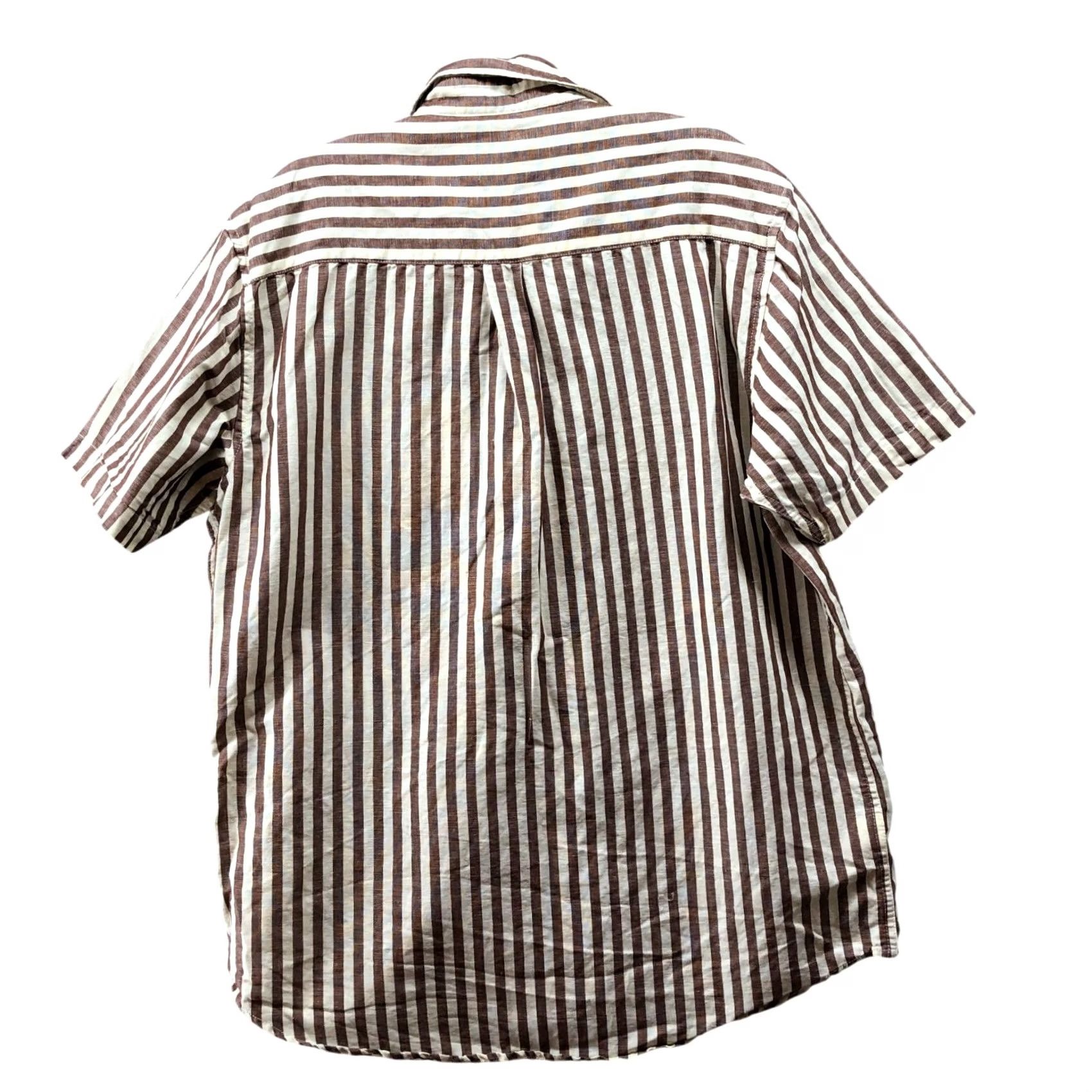 Vintage Red Flame Shirt Mens 2XL Tan White Striped Short Sleeve Button Up Linen Cotton Shirt Mens 2XL Tan White Striped Button-Up Size US XXL / EU 58 / 5 - 2 Thumbnail