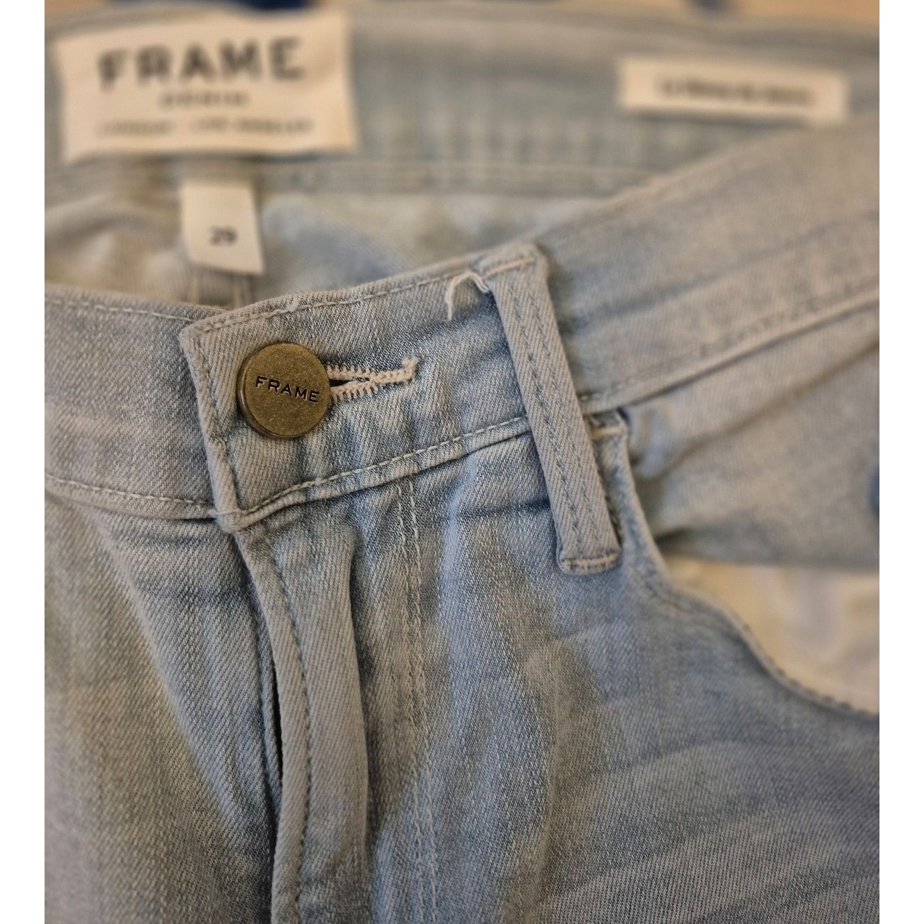 Frame FRAME le Skinny de Jeanne Distressed Light Wash Jeans Stretc Size 29" - 6 Thumbnail