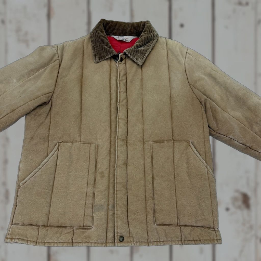 Walls VINTAGE Walls Blizzard-Pruf Jacket Mens XL Beige Canvas Quilted Lined USA Full Zip Insulated Pockets Collared Cotton Solid 70s 80s Mens Size US XL / EU 56 / 4 - 1 Thumbnail