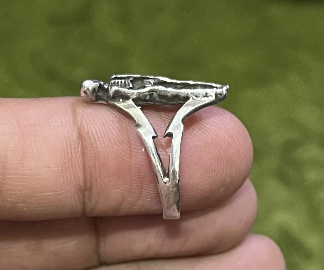Jewelry × Vintage Rare Vintage Hanging Skeleton Silver Ring Size ONE SIZE - 2 Thumbnail