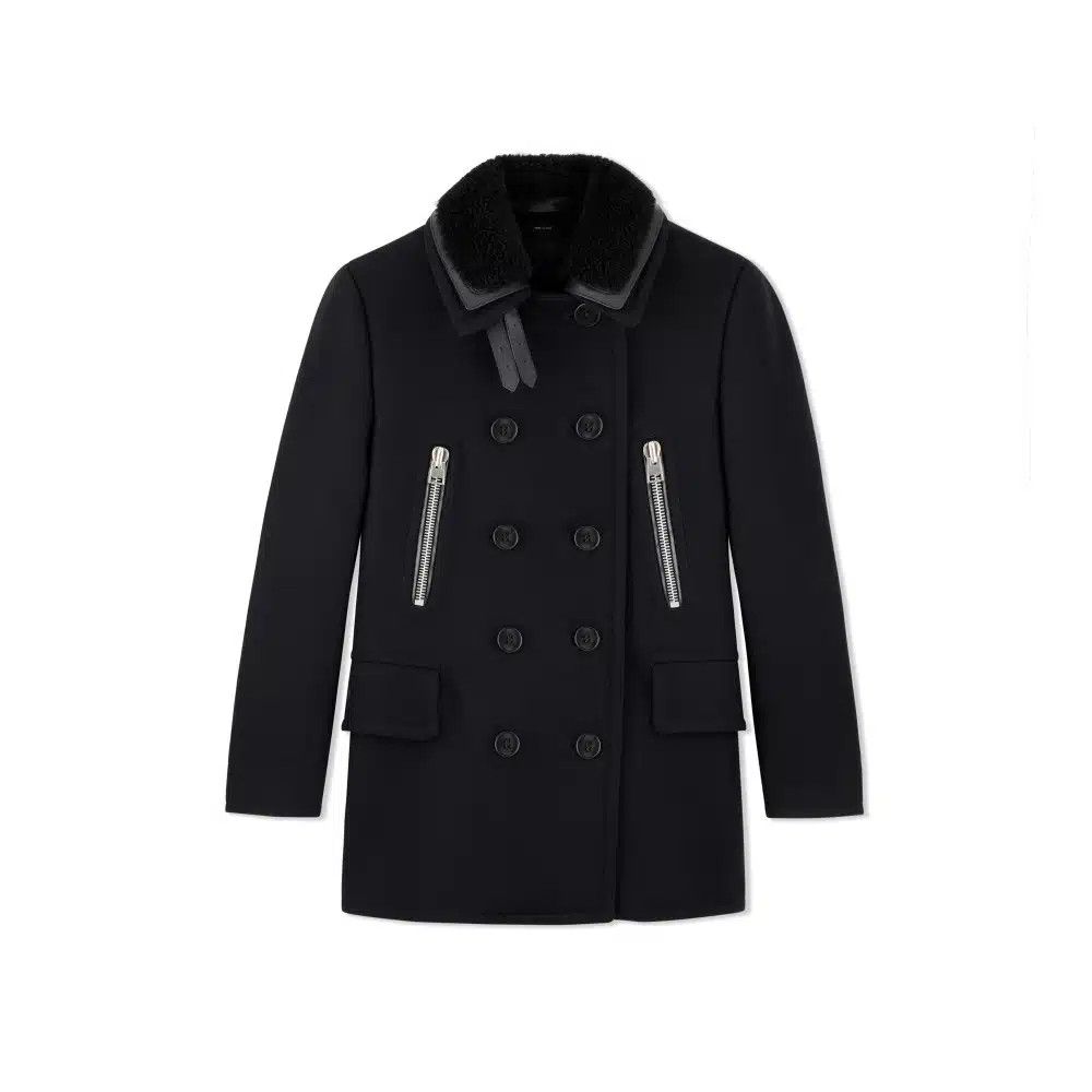 o1loc1c0125 OPR001 Double Felt Pea Coat in Black