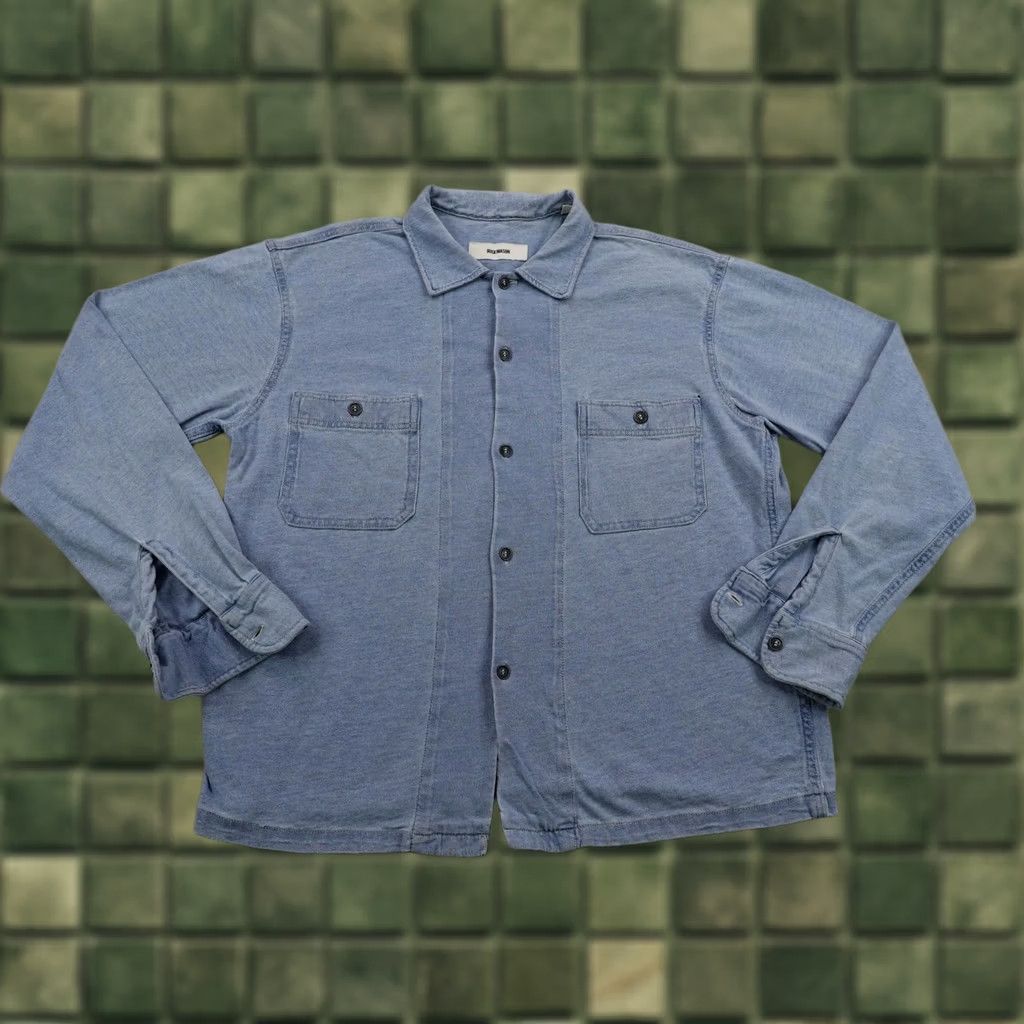 Buck Mason Shirt Mens Small Blue Chambray Knit Button Up Long Sleeve Work Grunge, Men's