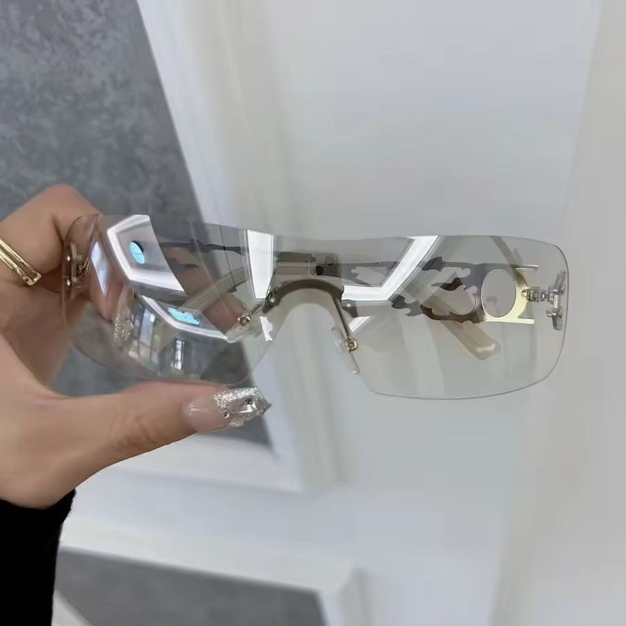 VIBE Y2K Cyber Goth Rimless Shield Sunglasses - Tribal Flame Arms Size ONE SIZE - 2 Thumbnail
