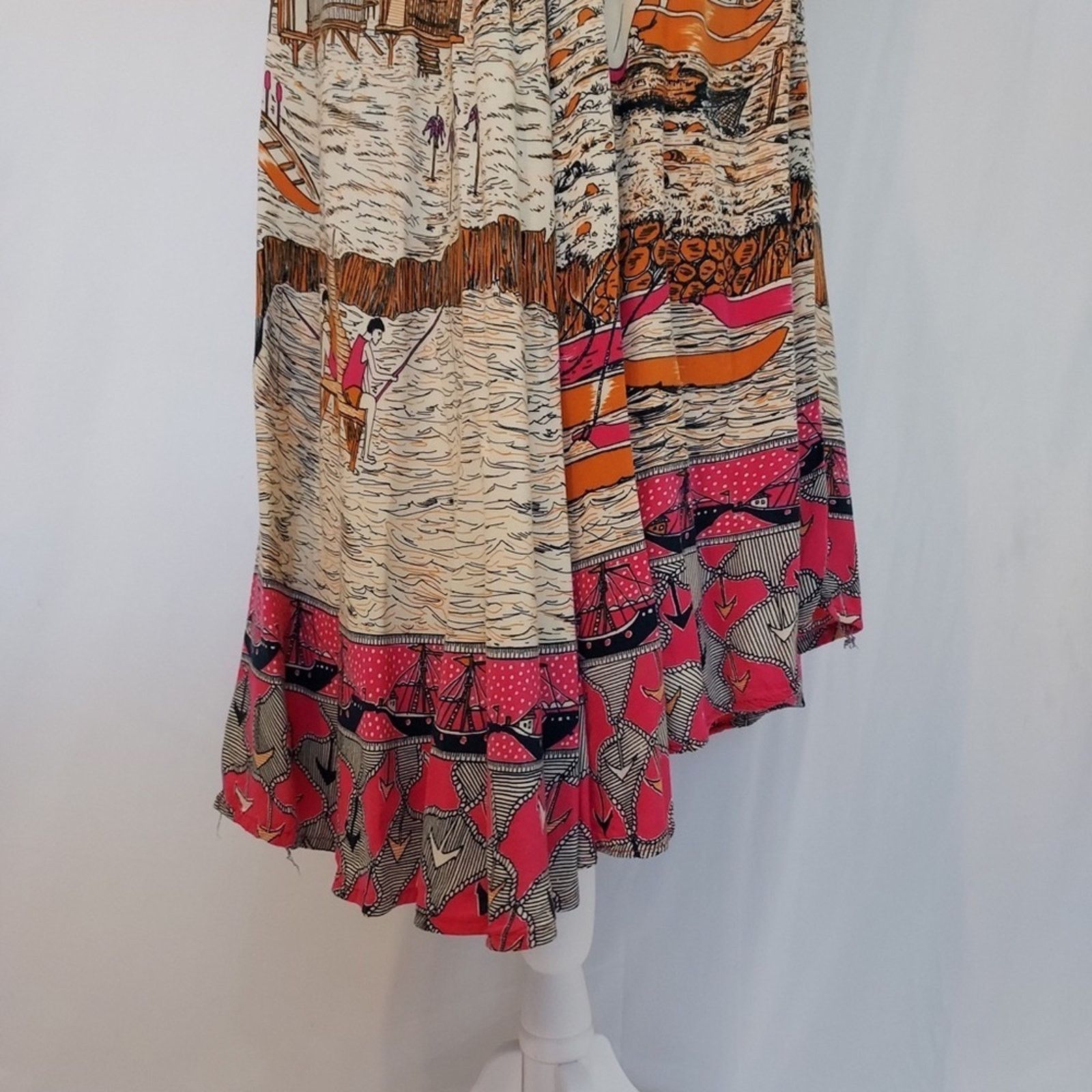 Other Sari Busana Batik Multicolor Asymmetrical Midi Dress Size M / US 6-8 / IT 42-44 - 5 Thumbnail