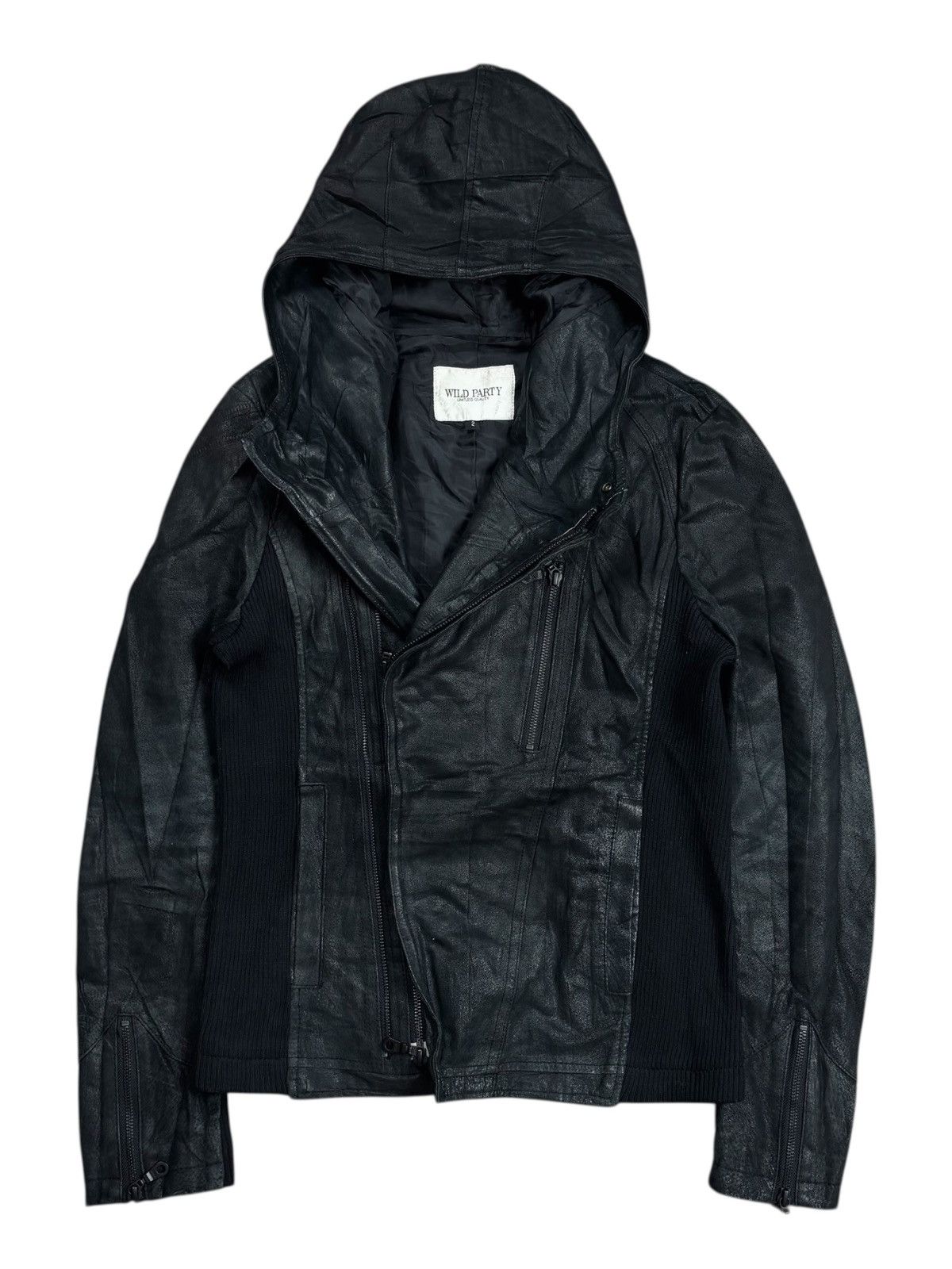 Ekam 2000s Wild Party - Asymetrical Zip Hooded Leather Jacket Size US M / EU 48-50 / 2 - 2 Thumbnail