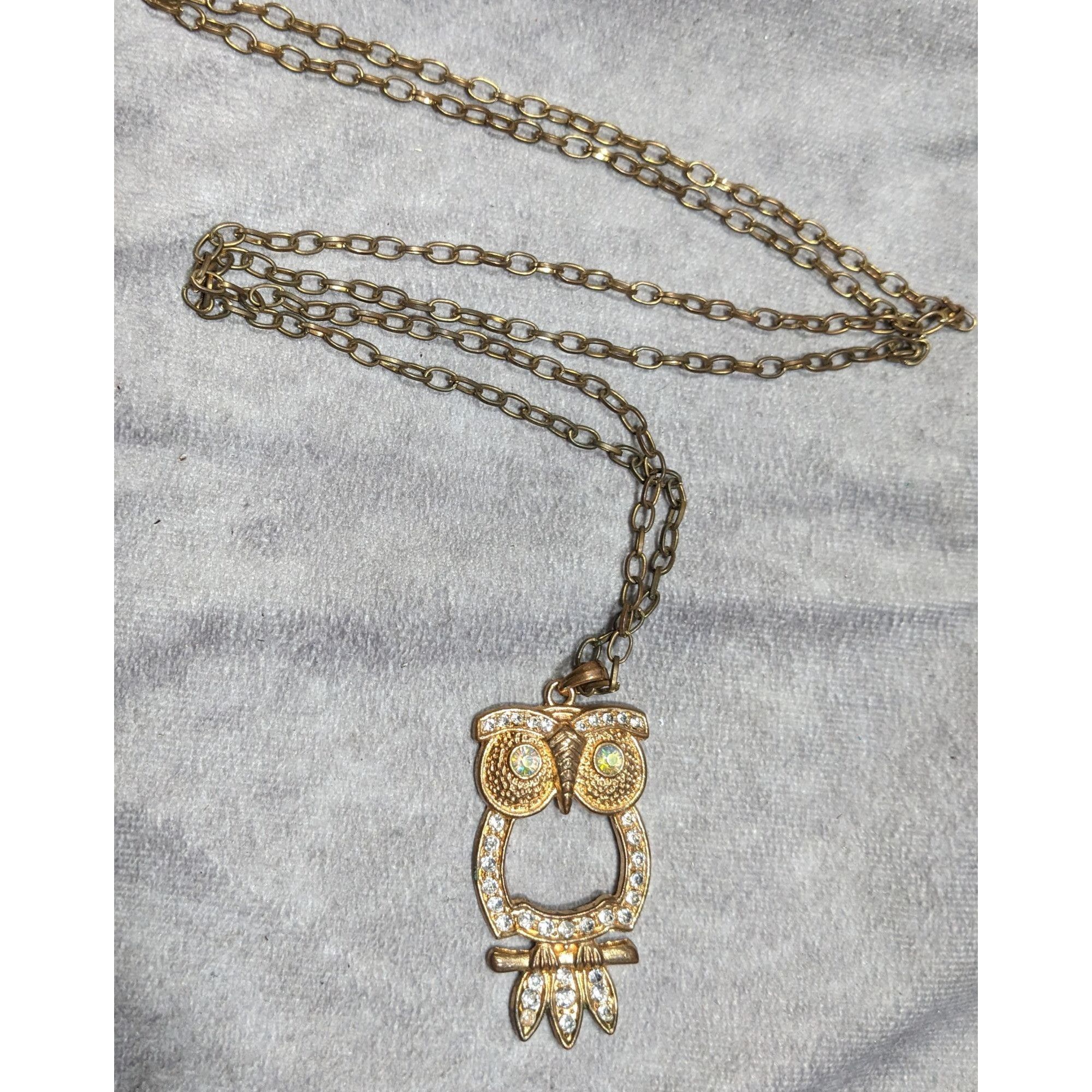 Other Whimsygoth Gold Tone Aurora Borealis Gemmed Owl Pendant Neck Size ONE SIZE - 7 Thumbnail