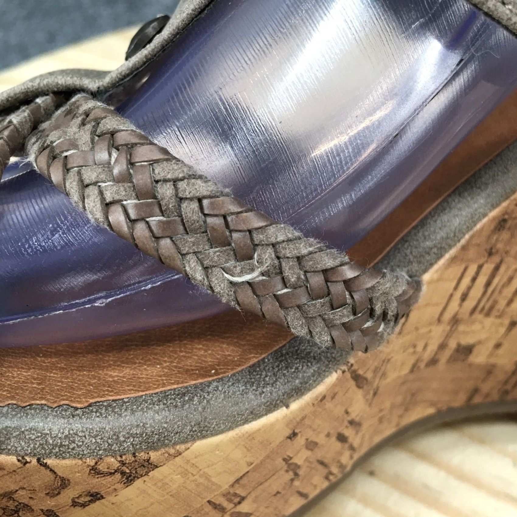 Vintage Maurices Sandal Womens 9M Gray Braided Strappy Open Toe Cork Platform Wedge Size US 9 / IT 39 - 3 Thumbnail