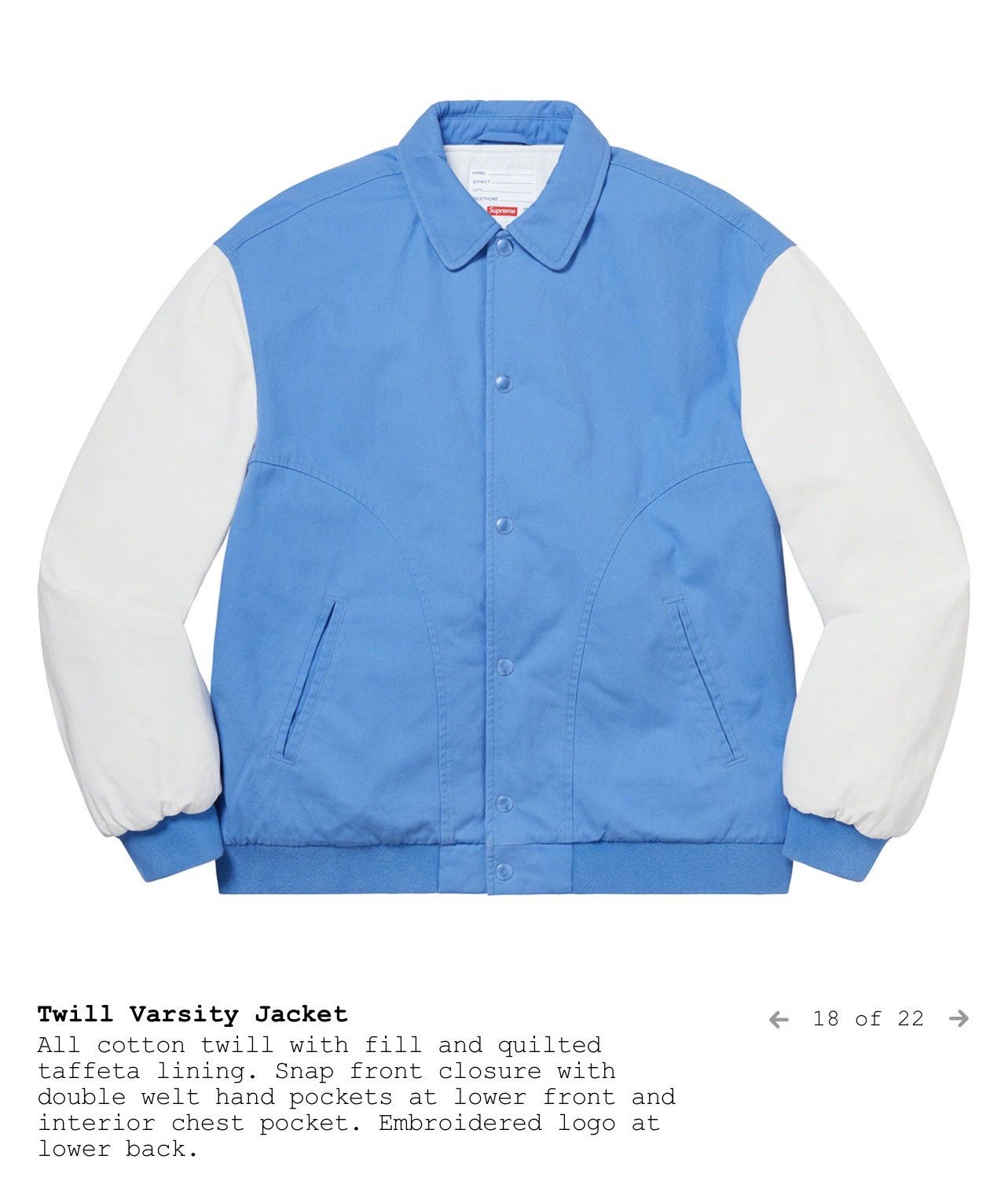Supreme Supreme Twill Varsity Jacket Size US XL / EU 56 / 4 - 8 Thumbnail