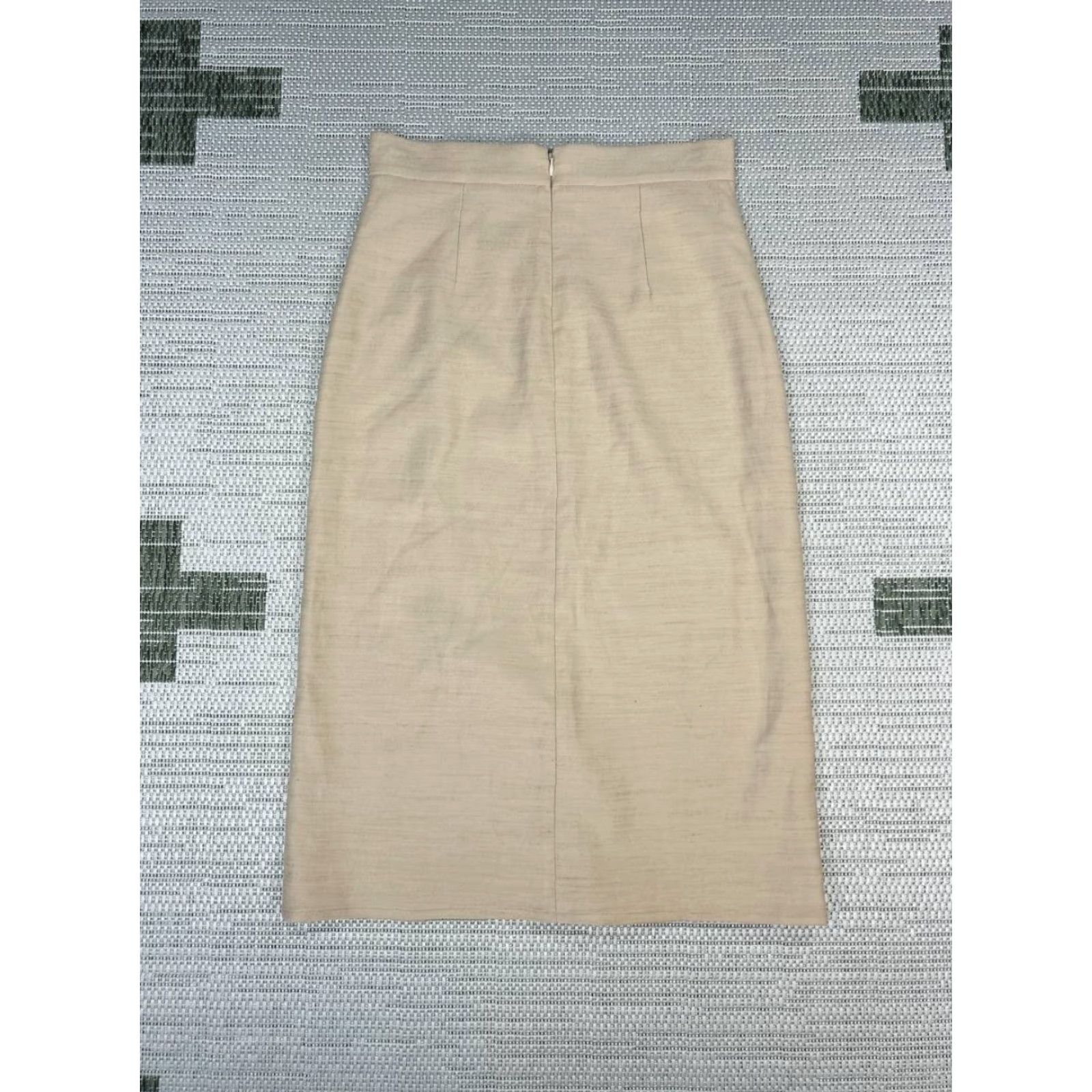 Vintage Sezane Pencil Skirt Womens 36 Beige Linen Stretch Front Slit Back Zip Formal Size 25" / US 0 / IT 36 - 2 Thumbnail