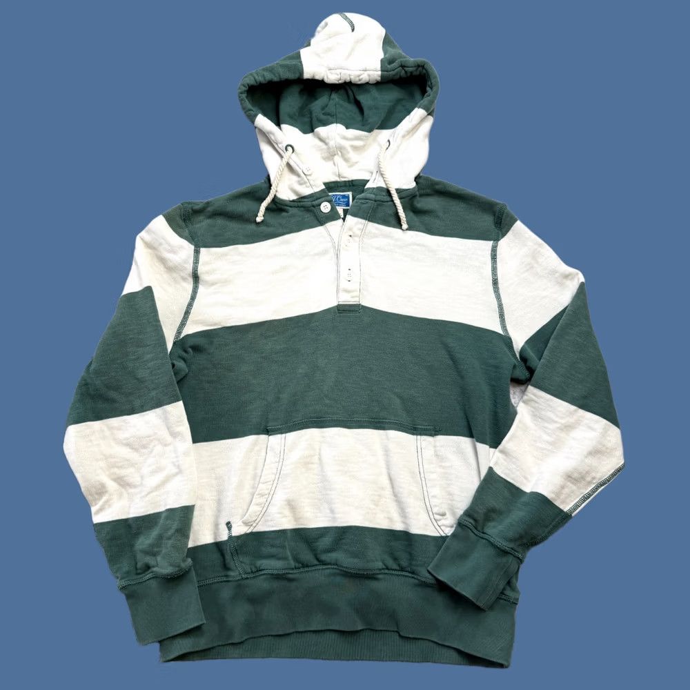 J.Crew J.CREW Hoodie Mens Large Green Striped Lightweight Sunfaded Henley French Terry Size US L / EU 52-54 / 3 - 1 Thumbnail