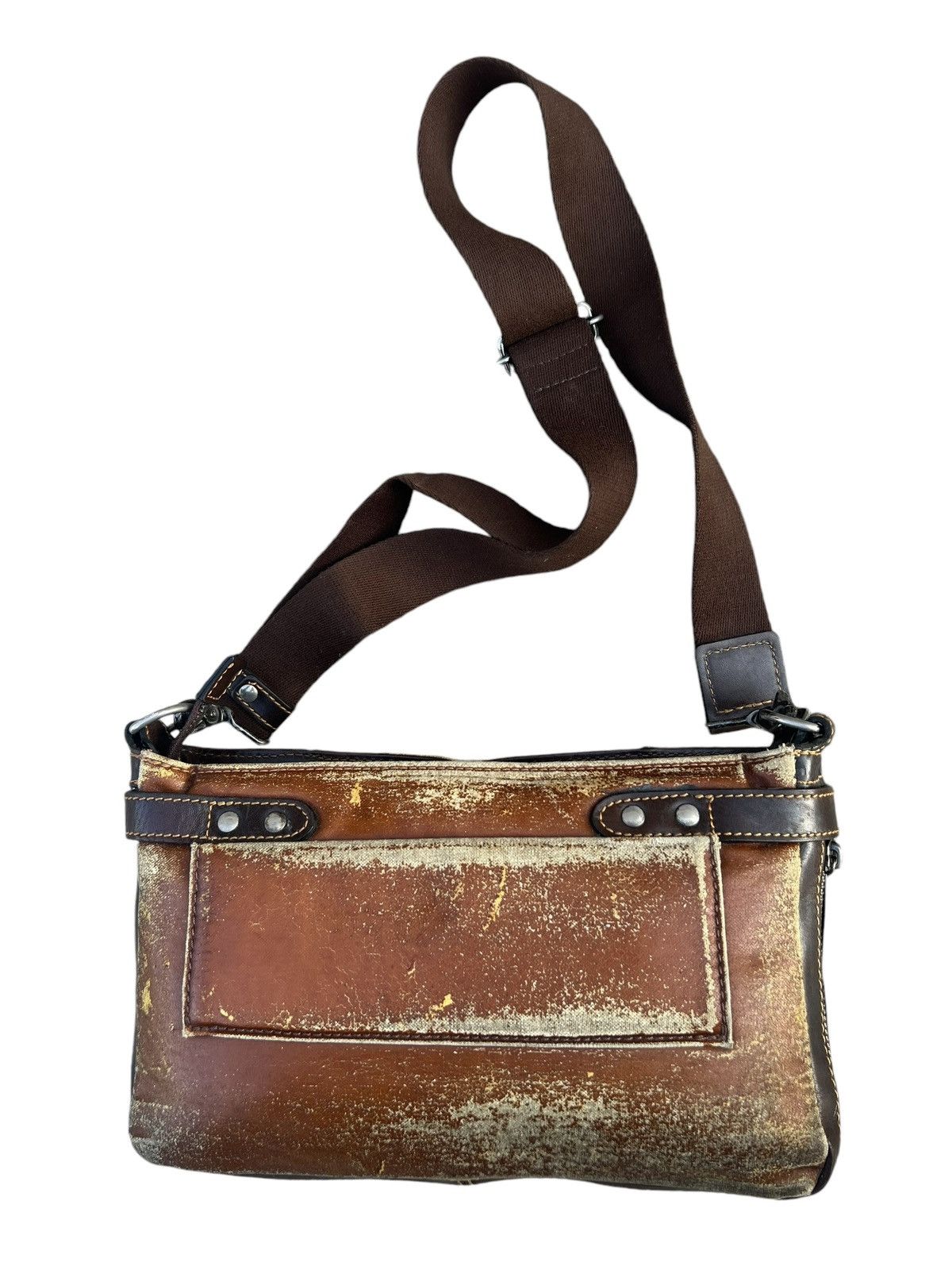 Japanese Brand Lin-ku Japan Distressed Waxed Patina Leather Cargo Bag Sling Size ONE SIZE - 8 Thumbnail