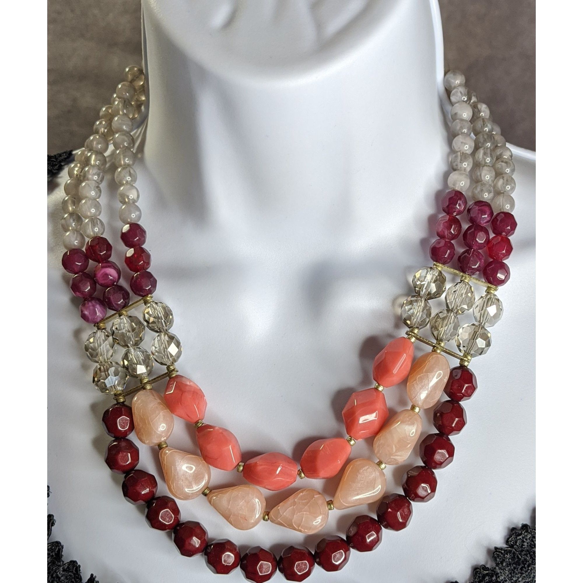 Other Red Pink And Clear Multi-Strand Beaded Statement Necklace Size ONE SIZE - 1 Thumbnail