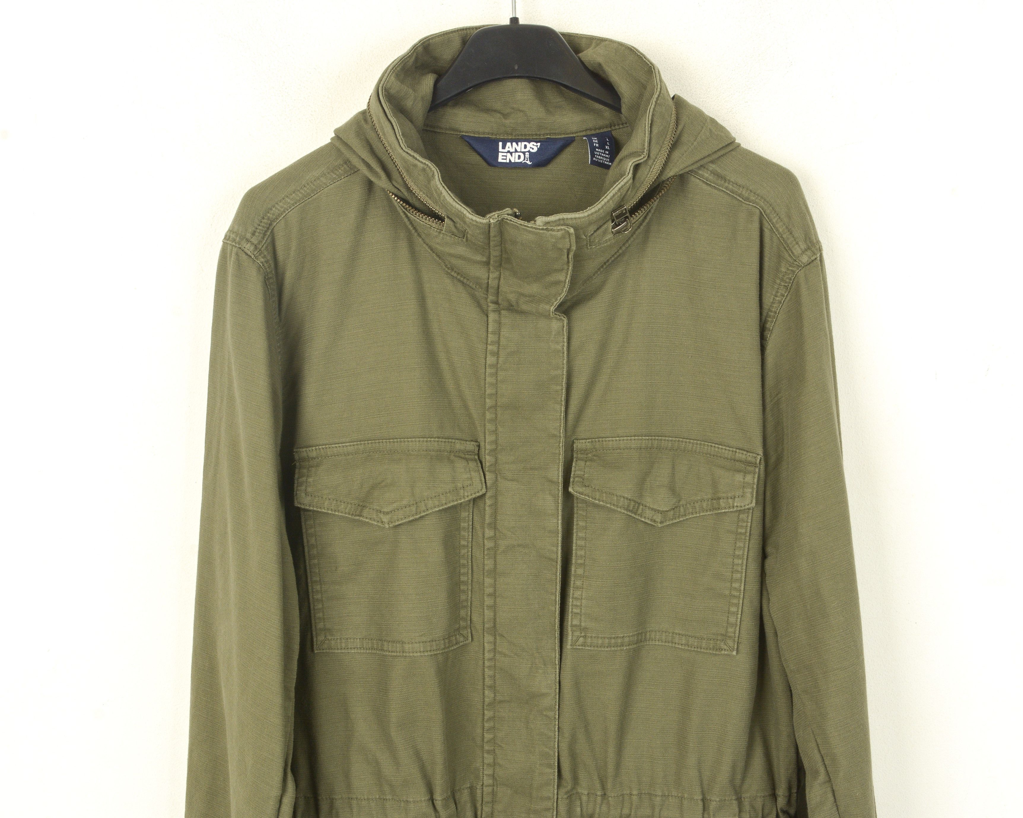Lands' End Womens L Field Jacket Coat Hooded Parka Cargo Outerwear Size L / US 10 / IT 46 - 2 Thumbnail