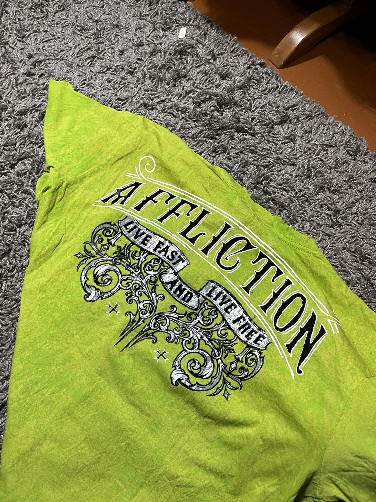 Affliction AFFLICTION SMOKING SKULL LIME LAVA COTTON T-SHIRT Size US XL / EU 56 / 4 - 8 Thumbnail