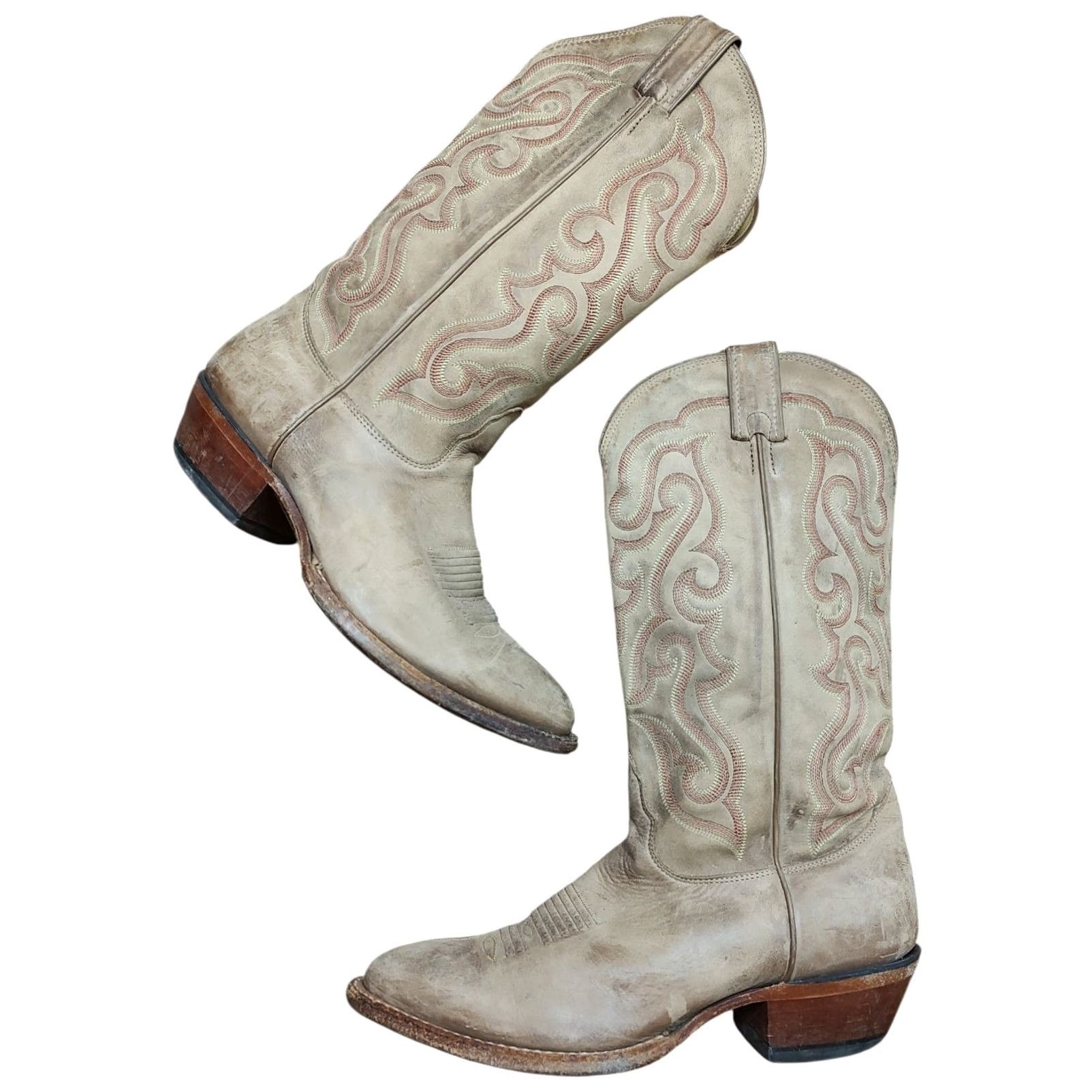 Vintage Nocona Dallas 13” Distressed Tan Cow Leather Boots Mens 8 D USA Made MD2701 Western Cowboy Rockabilly Rodeo Leather Upper Size US 8 / EU 41 - 2 Thumbnail