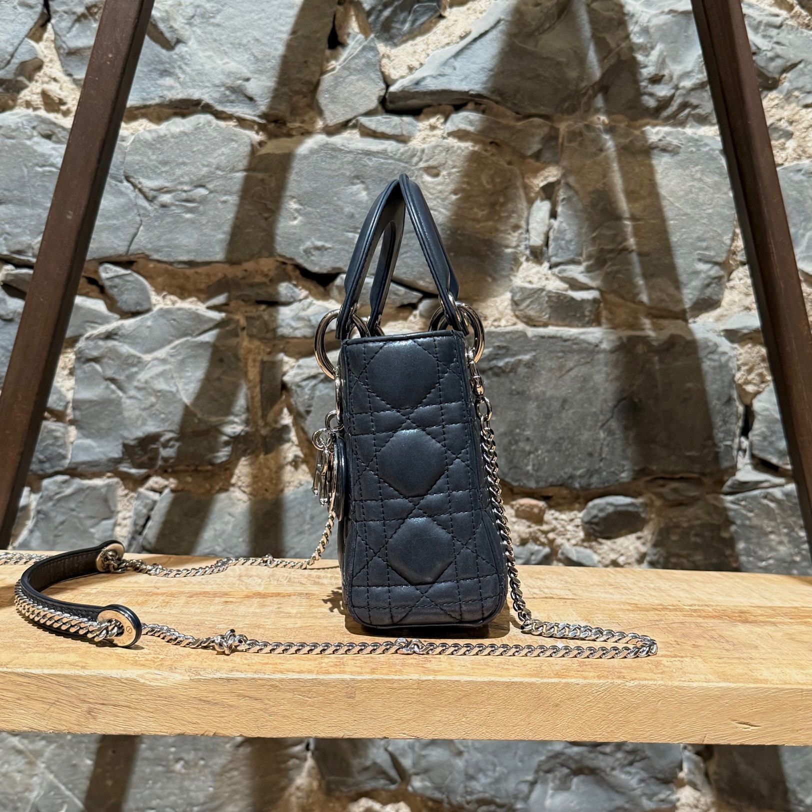Dior Dior 2015 Metallic Midnight Blue Calfskin Mini Lady Dior Bag Size ONE SIZE - 4 Thumbnail