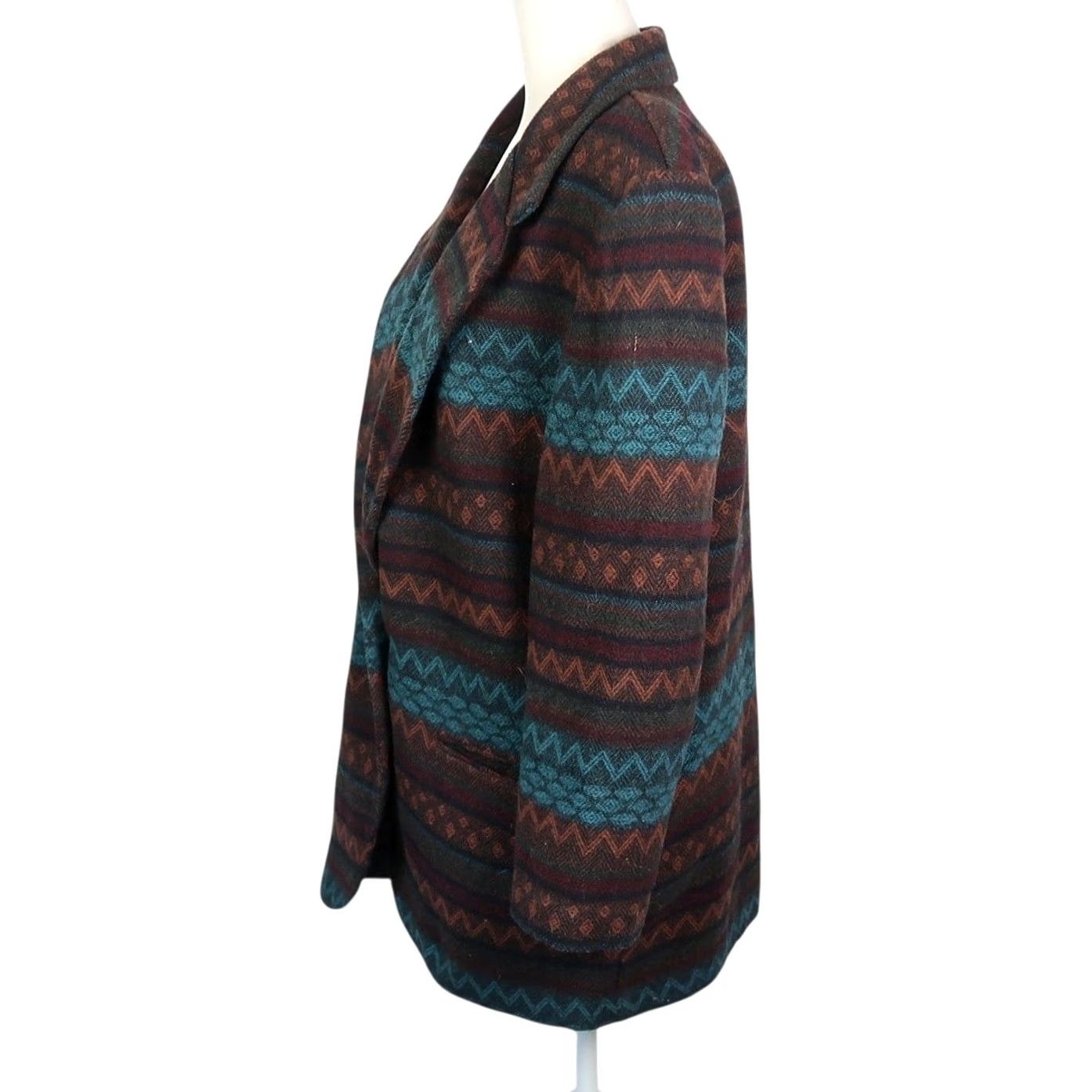 Casablanca VINTAGE Casablanca Blazer Jacket Geometric Wool 10 Womens Brown Blue Pattern 80s 90s Bohemian Fall Winter Button Closure Size L / US 10 / IT 46 - 3 Thumbnail